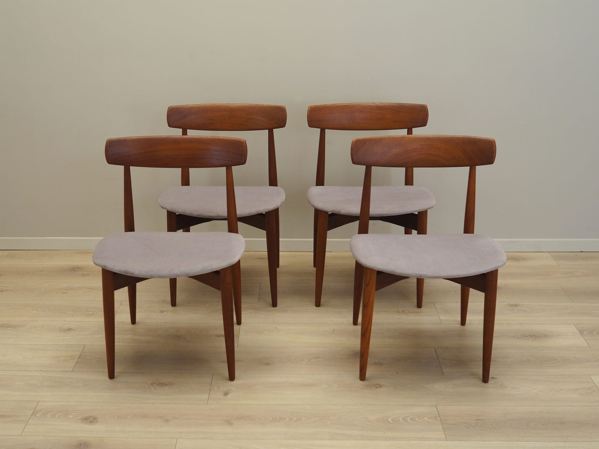 4x Vintage Stuhl Teakholz Textil Braun 1960er Jahre