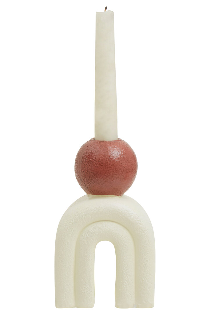 Candle holder Stone Cream Red