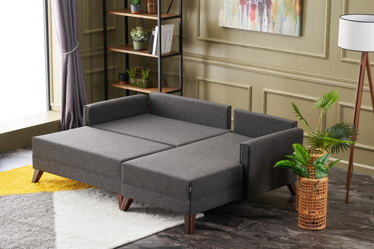 Bella Sofa Récamiere Rechts mit Hocker Anthrazit