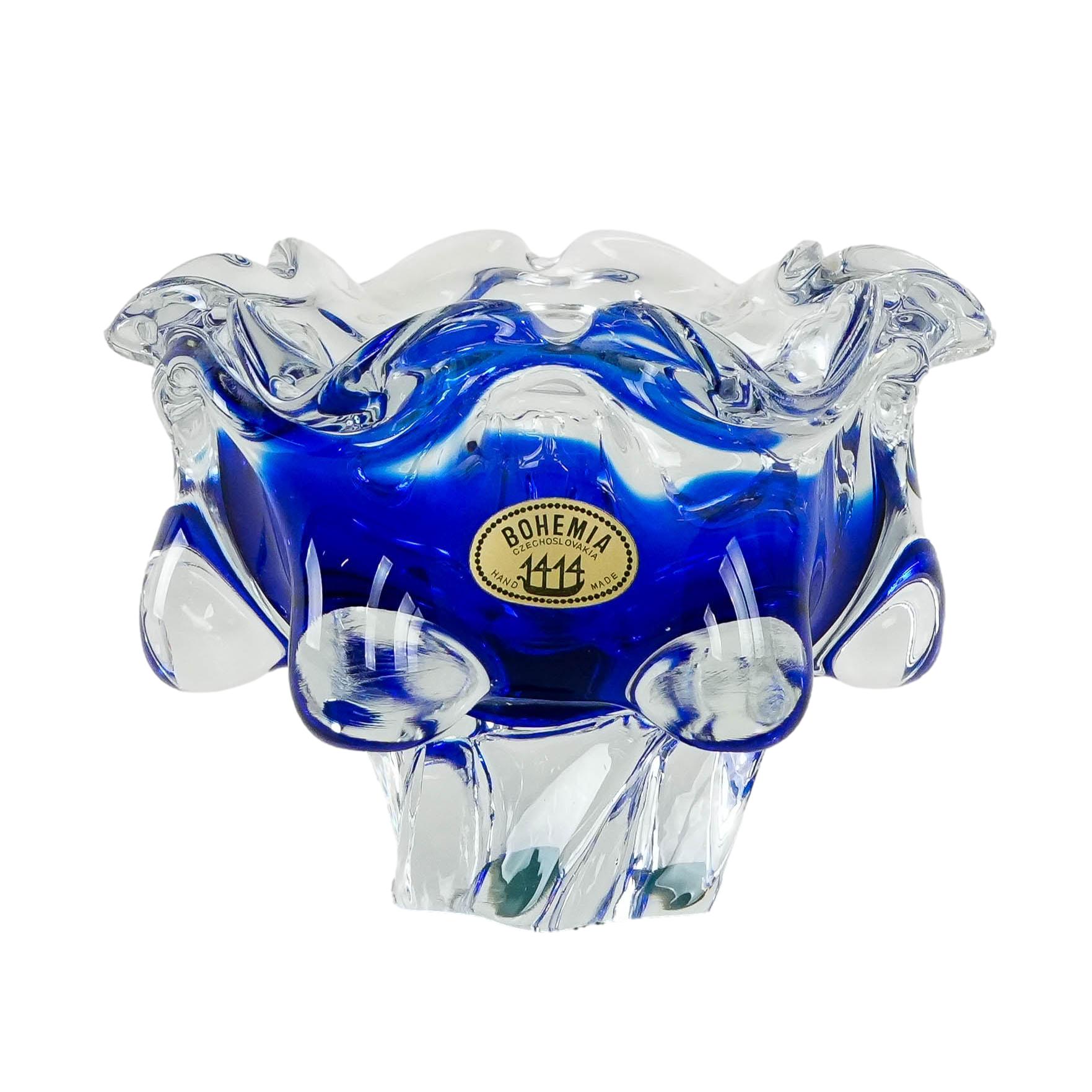 Ciotola boema blu trasparente anni '70