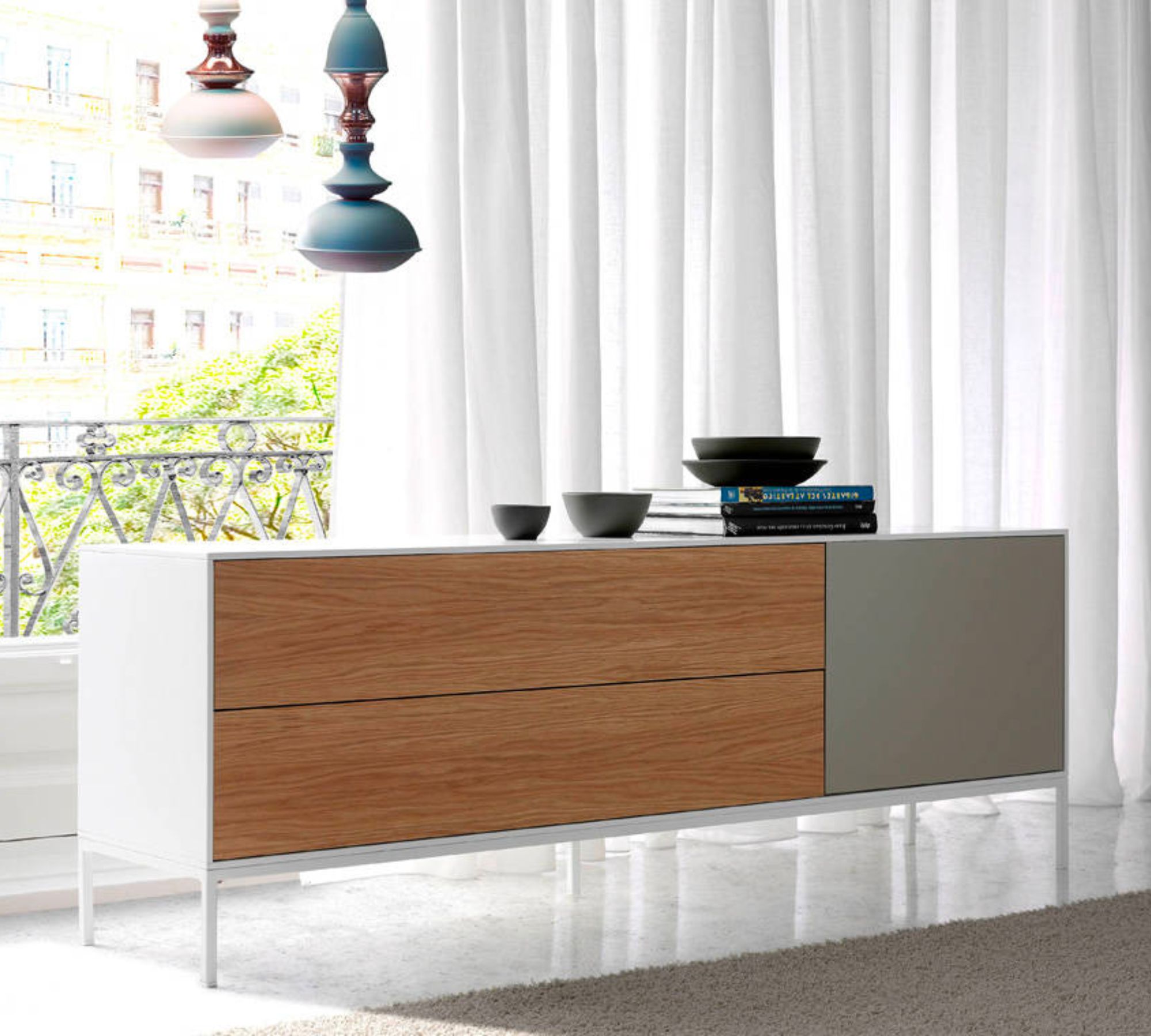 Sideboard Holz Metall Weiß