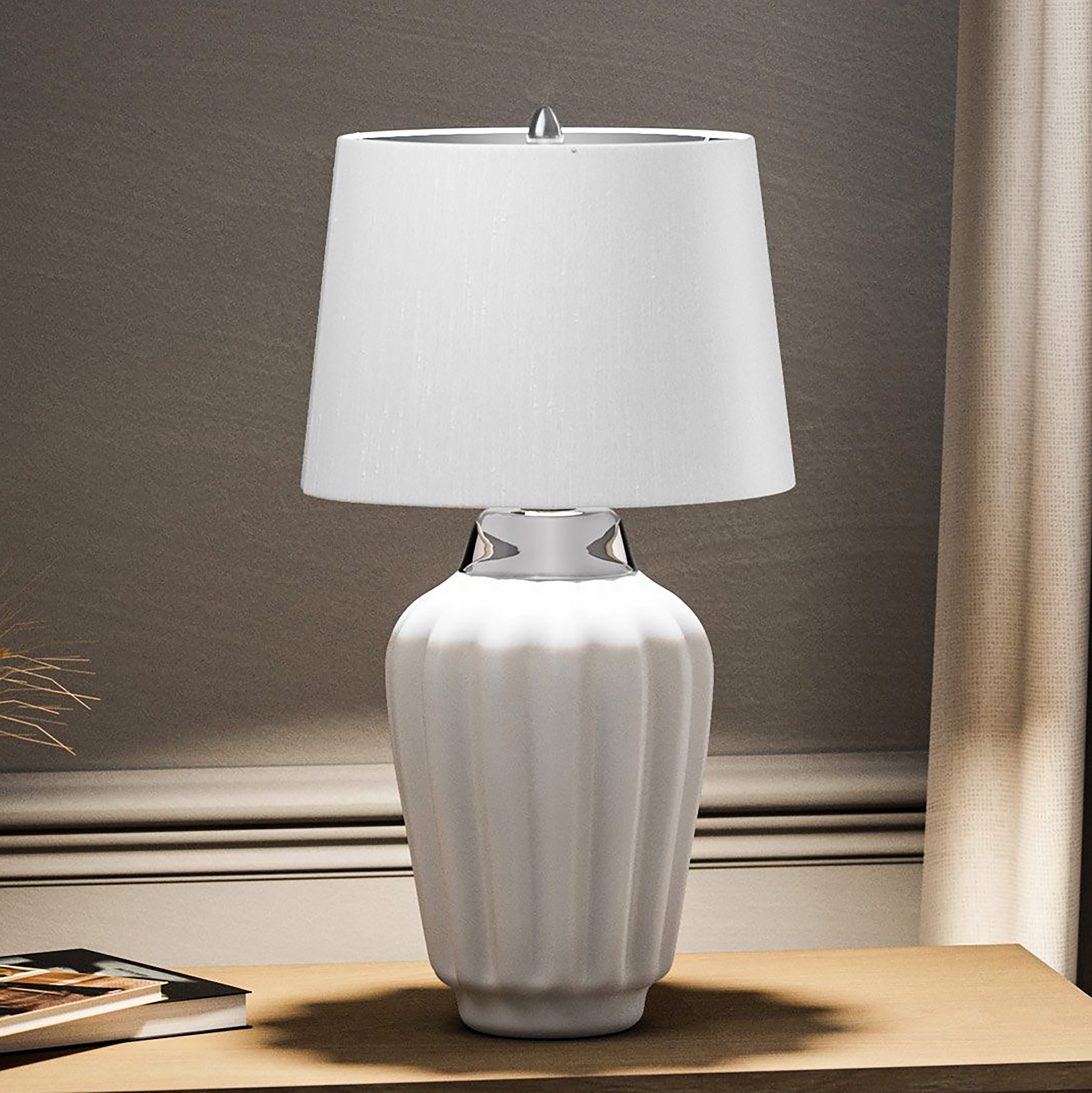 Bexley Tischleuchte Stahl Keramik Weiß Silber