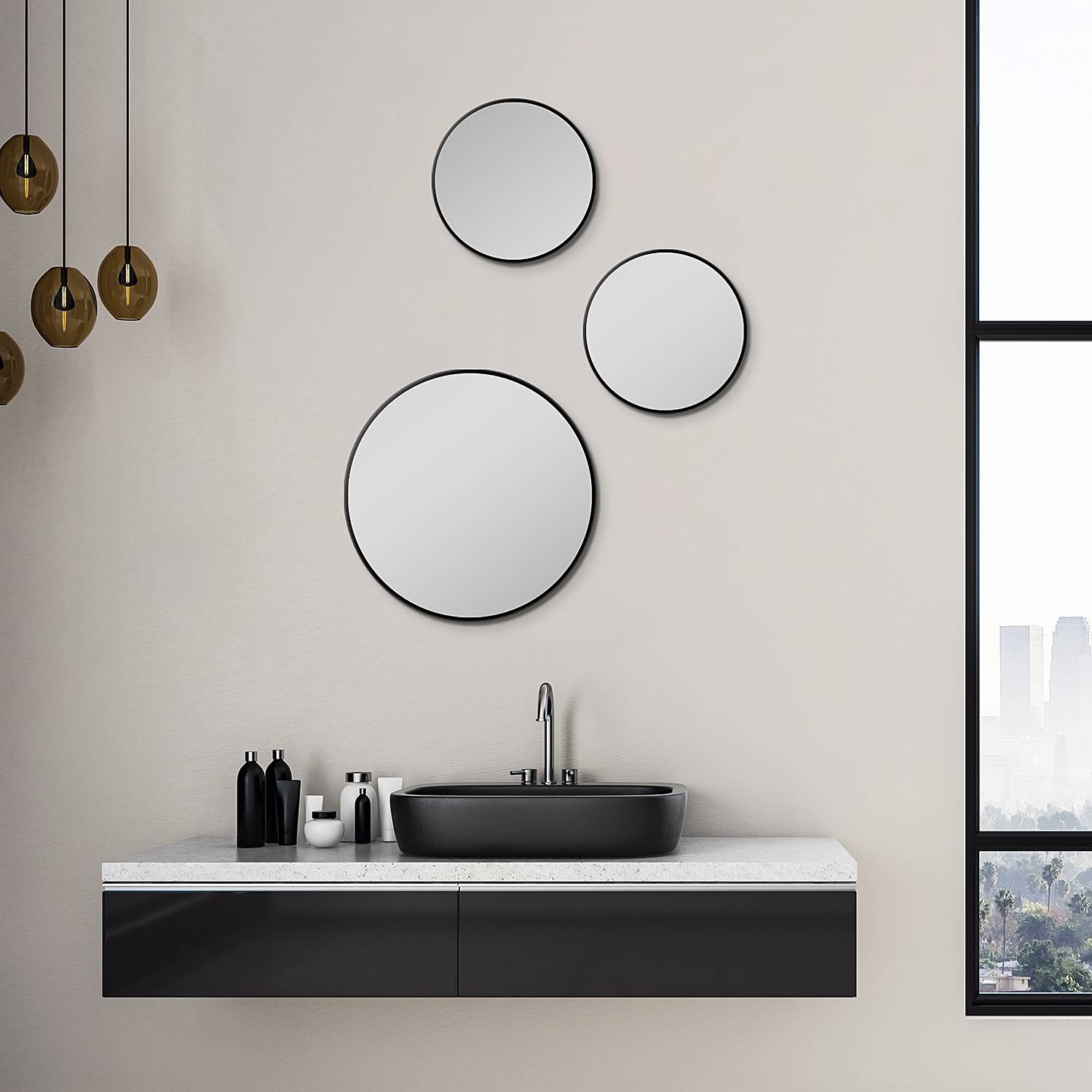 Wall Mirror Picasso Round Mirror Glass Aluminum Black 25 cm