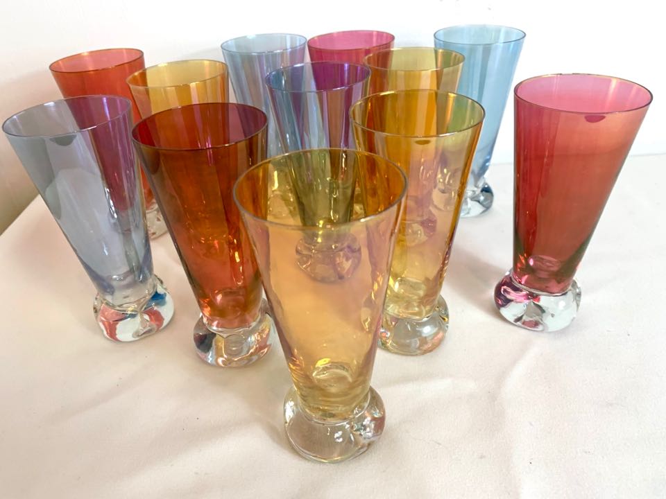 12x Vintage Glas Kristallglas Mehrfarbig