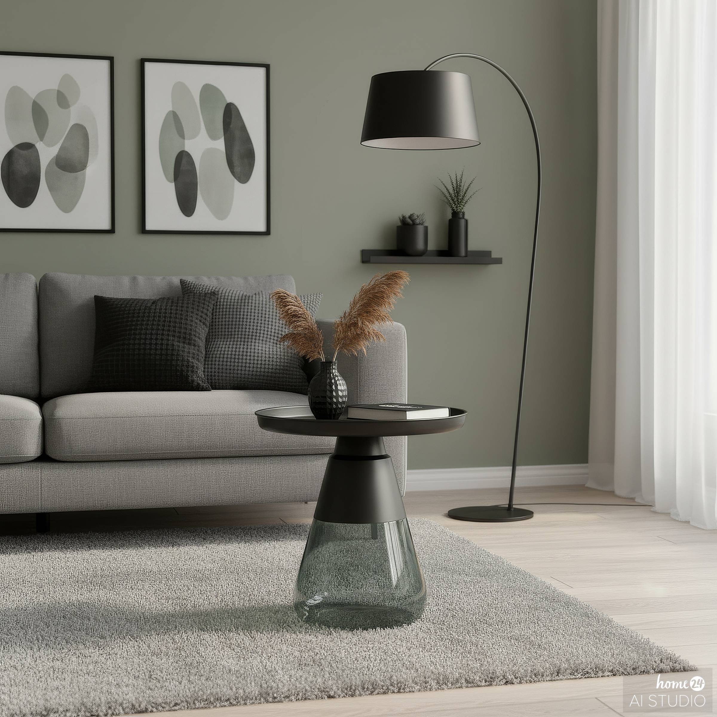 Caviatta Couchtisch Glas Metall Graugrün