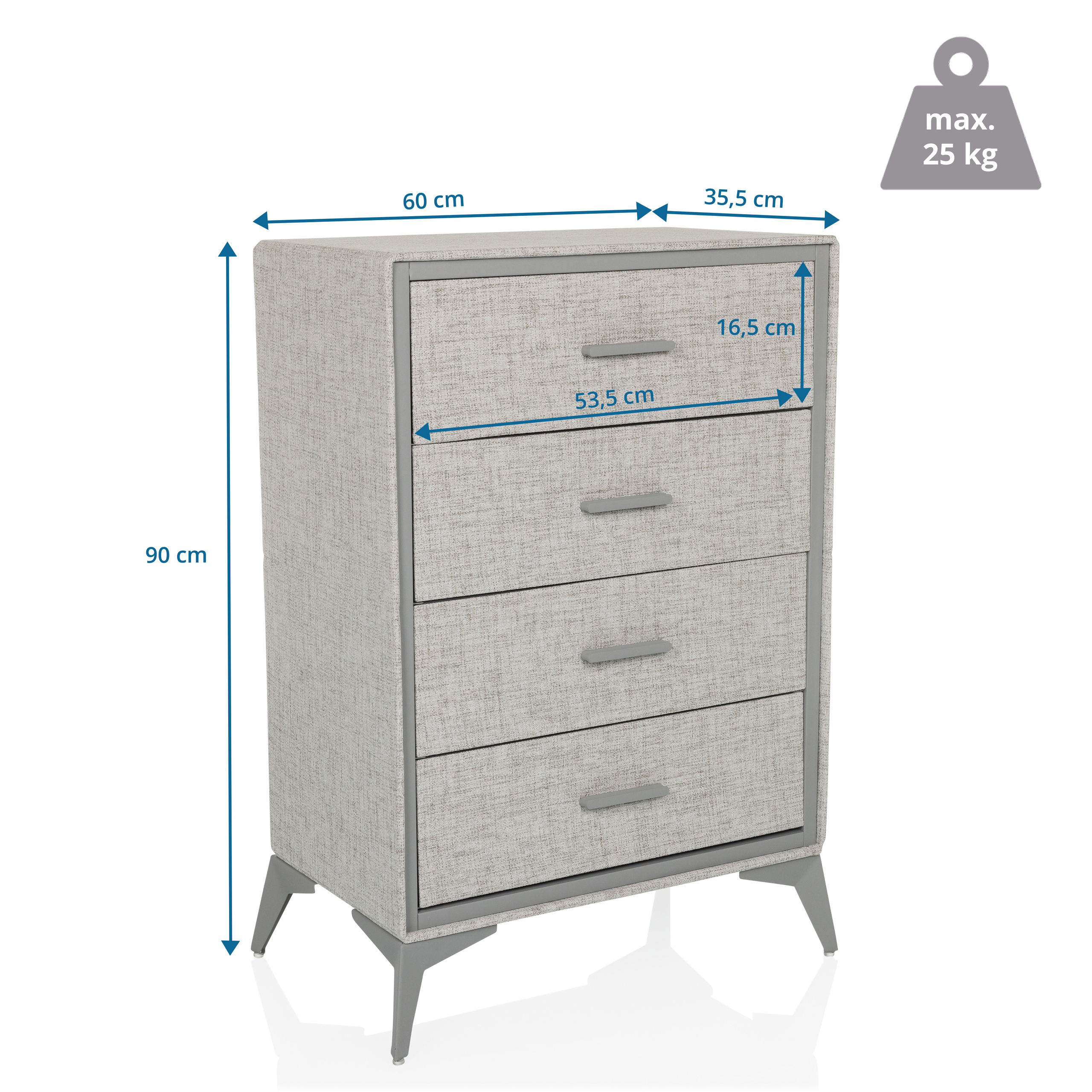 Chest of drawers SKUFFY 64x35x90cm 4 drawers grey hjh LIVING