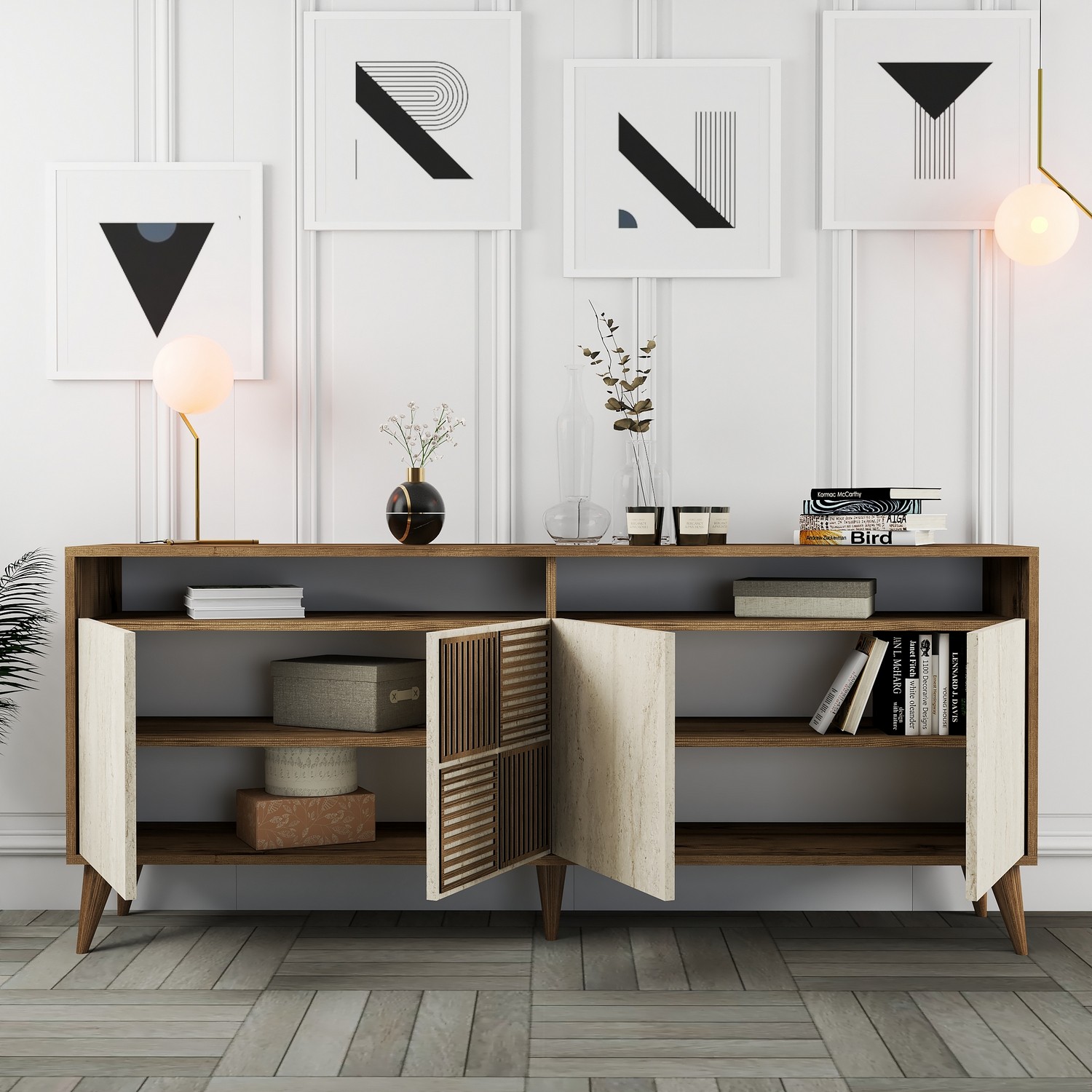 Milan Sideboard Walnussbraun Steinoptik 180cm