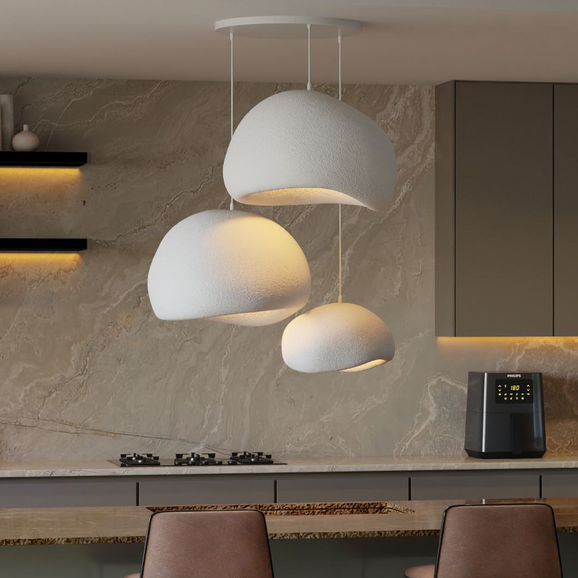 3-Flammig Wabi Sabi Ashveils Pendelleuchte Weiß