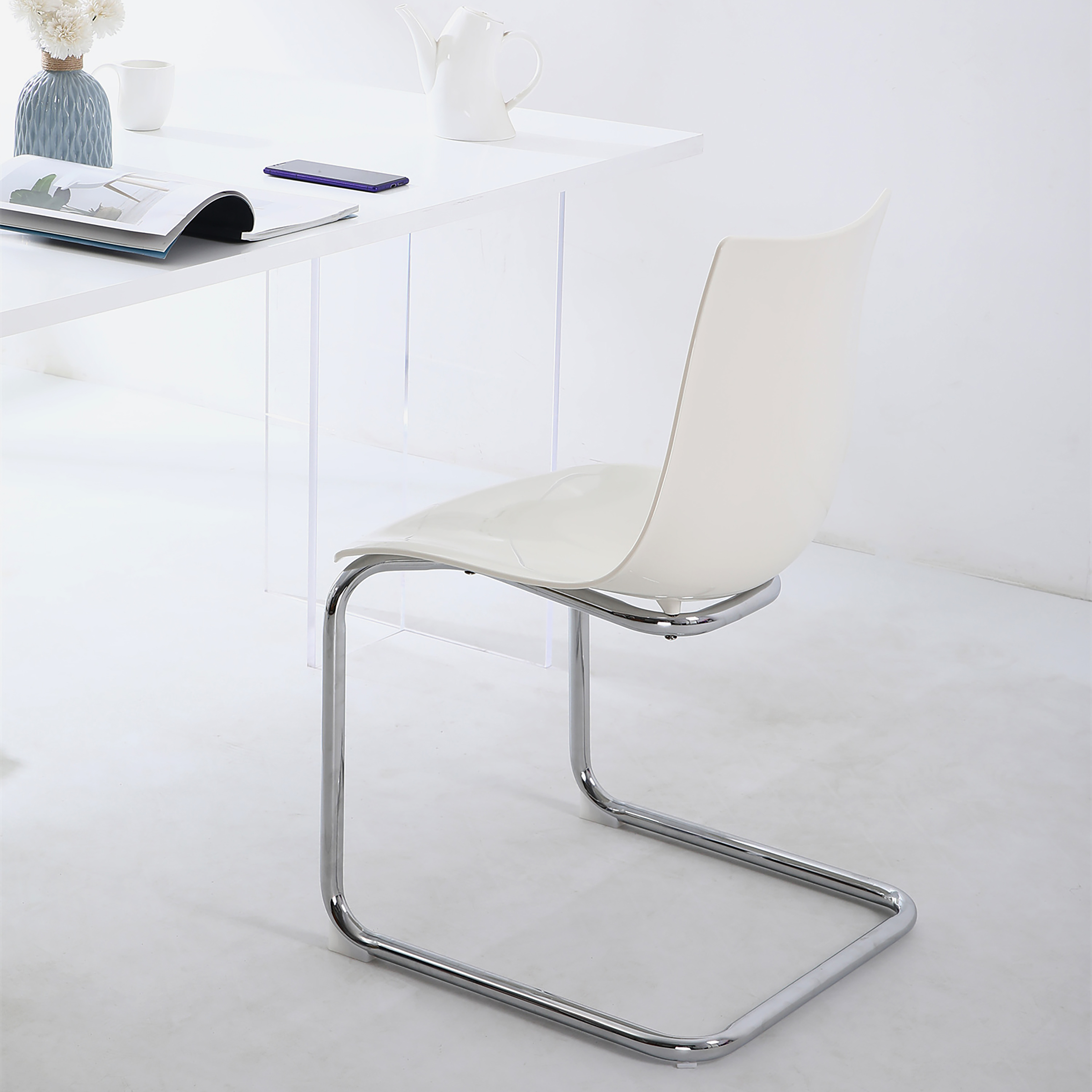 MENSIKU Cantilever Chair Set of 2 White