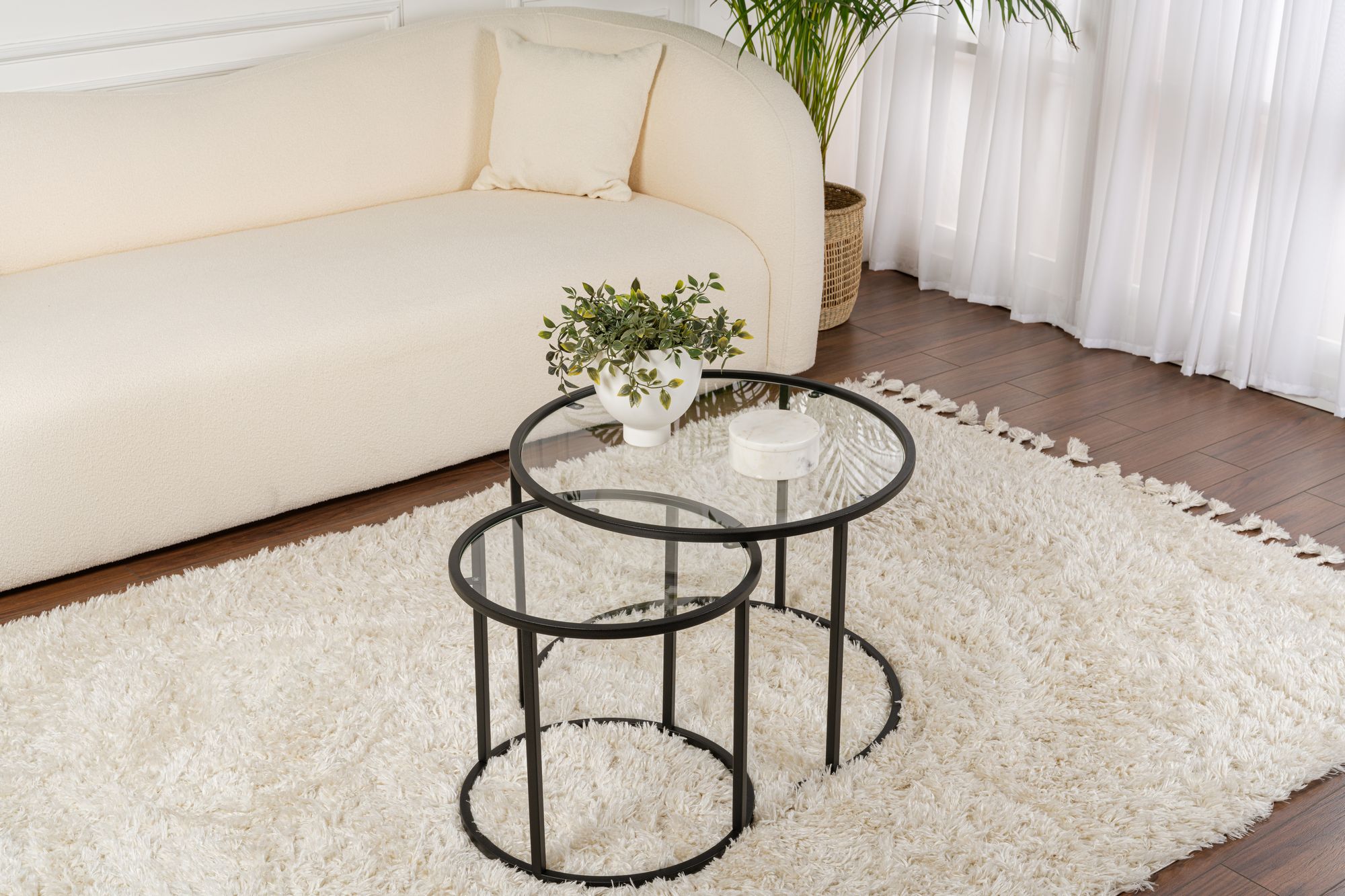 2x Gold Coffee Table Set Gold Transparent 80cm Ø60cm Ø42cm