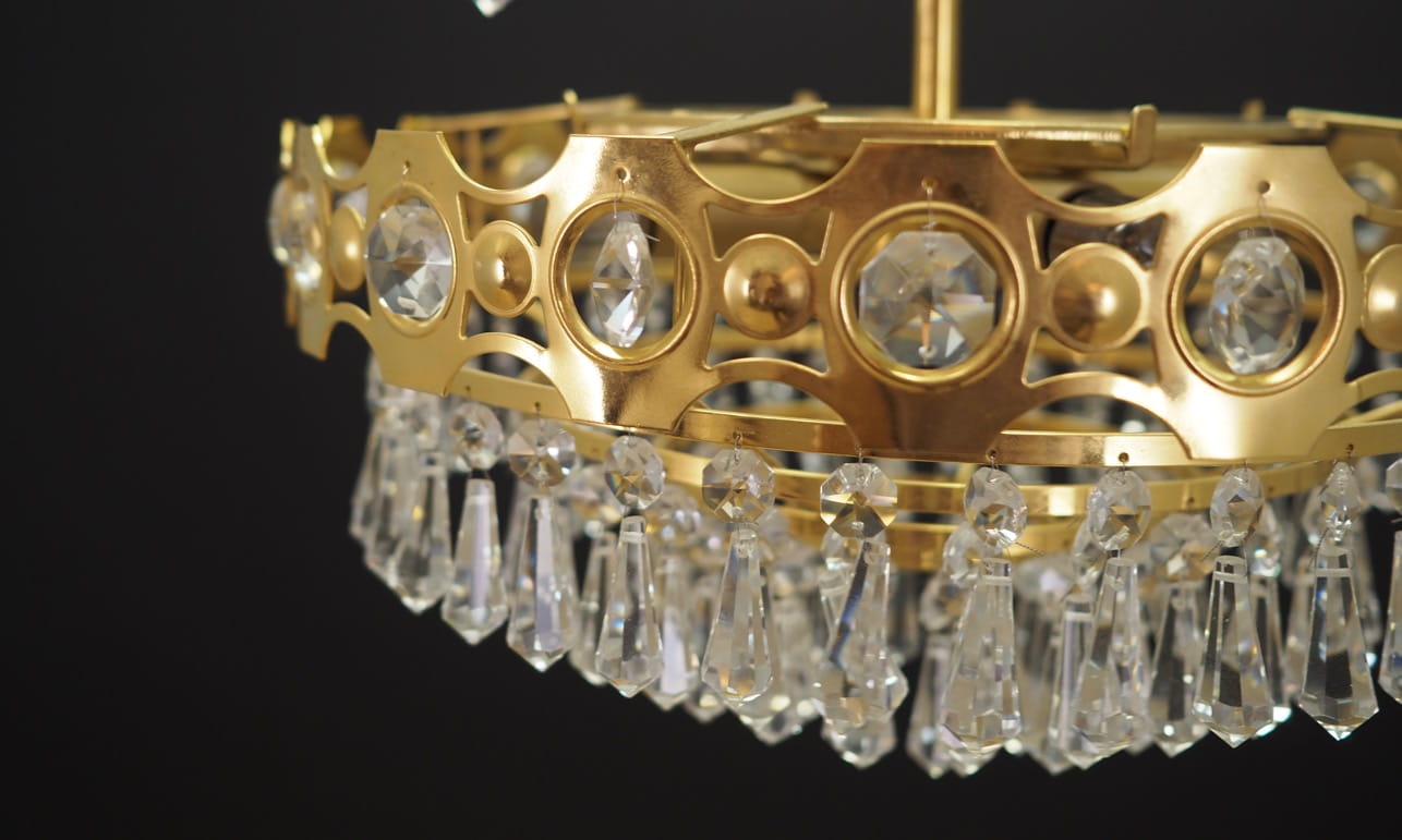 Vintage Chandelier Brass Glass Gold 1970s