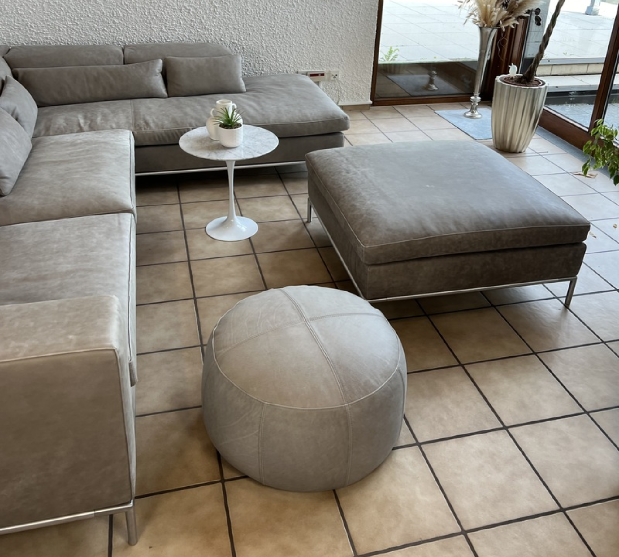 Sofa, Hocker & Pouf Leder Edelstahl Grau