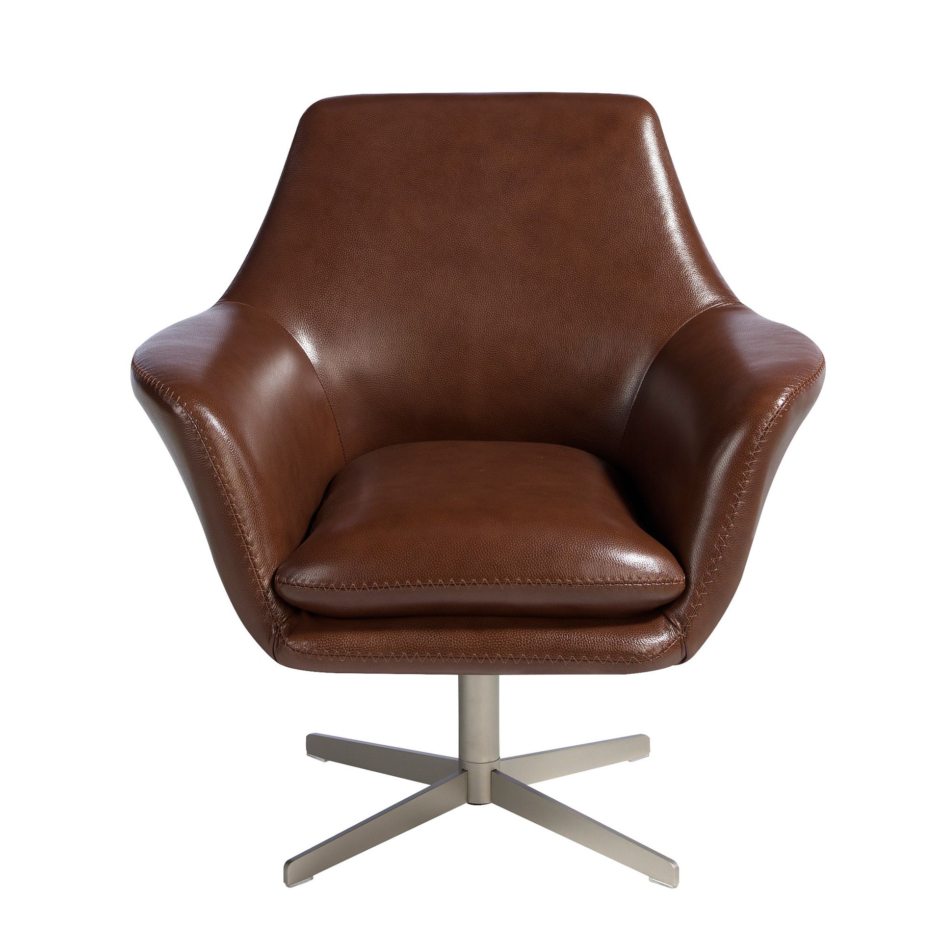 Cognac brown leather swivel armchair 5093