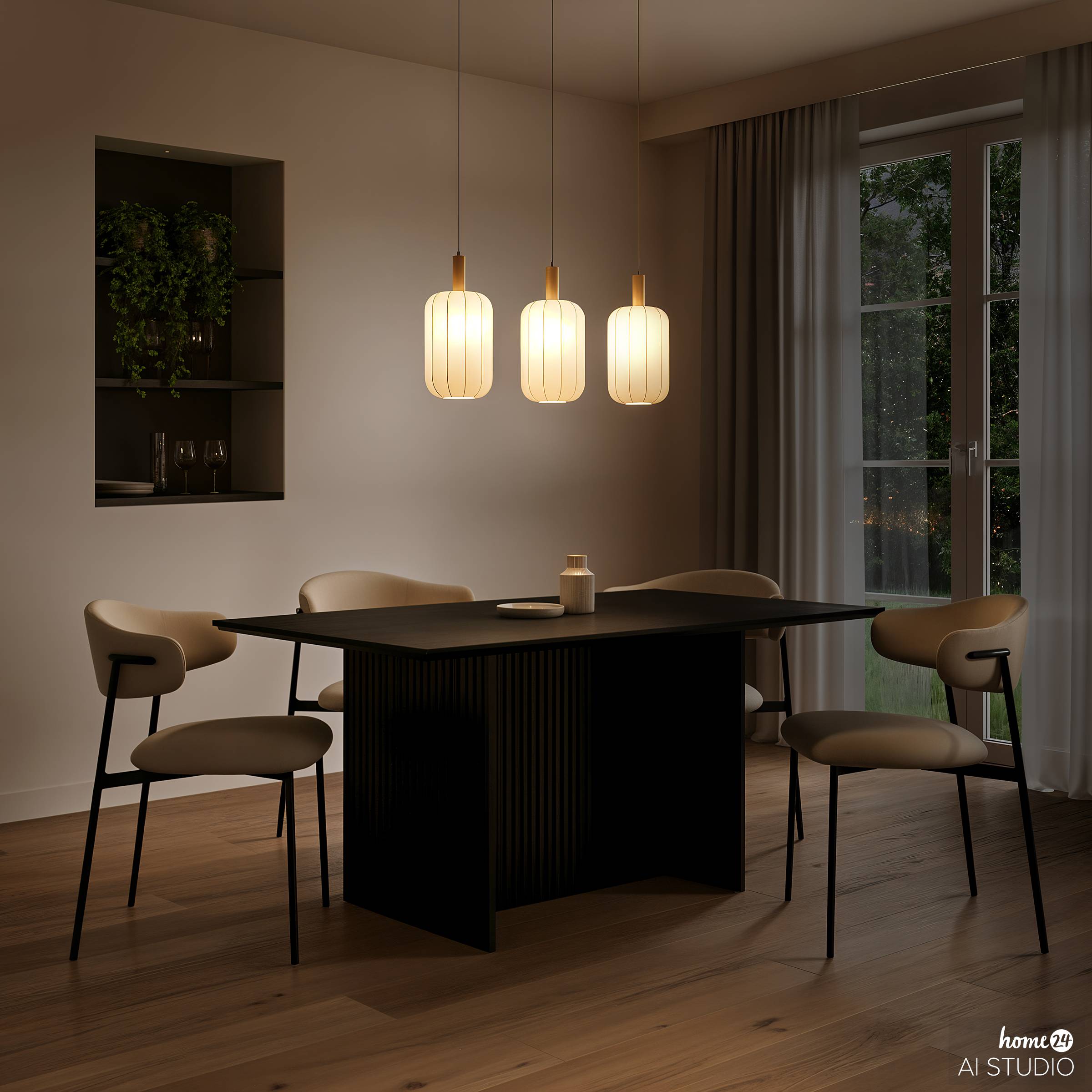 3-Flammig ONI Pendelleuchte Nylon Eisen Beige