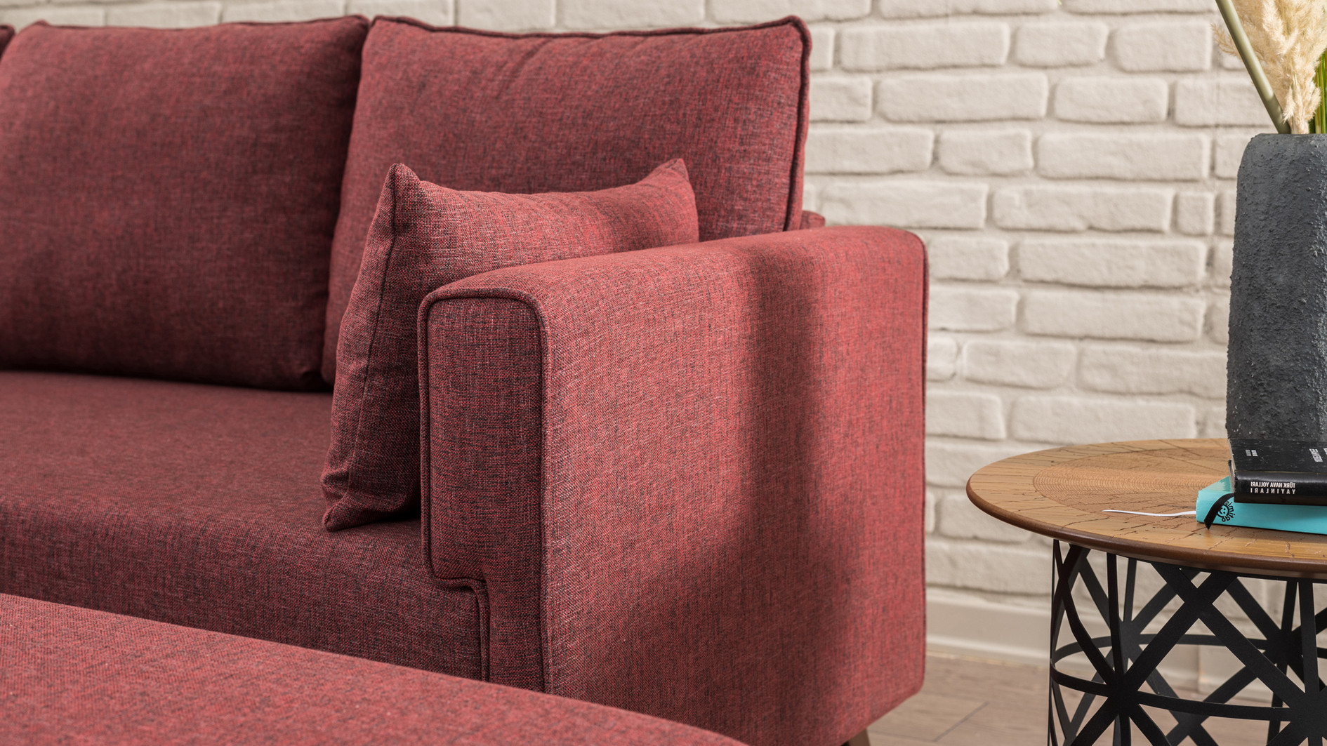 Bella Sofa Récamiere Links mit Hocker Rot