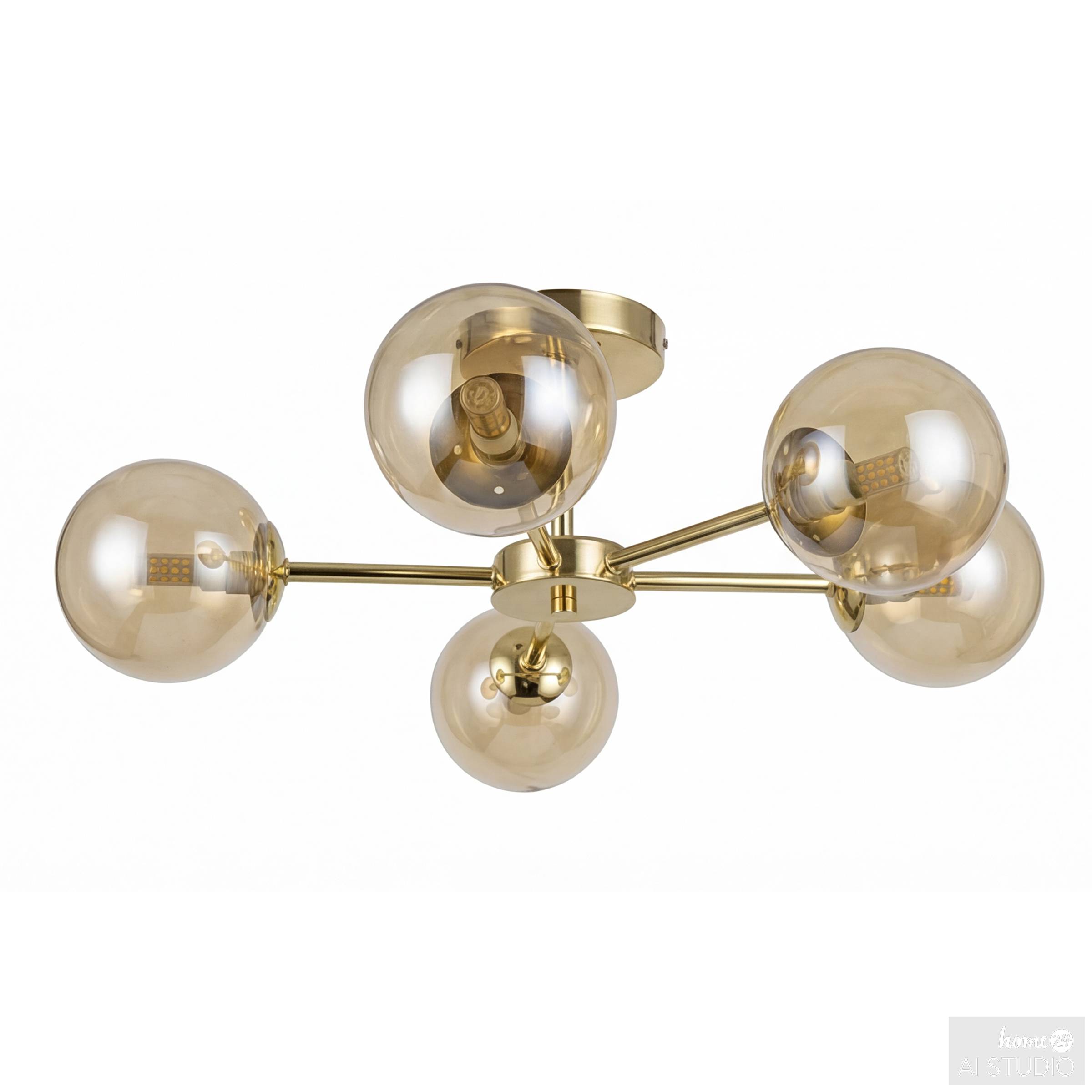 Ilumo ceiling light 5-bulb colored glass / iron beige