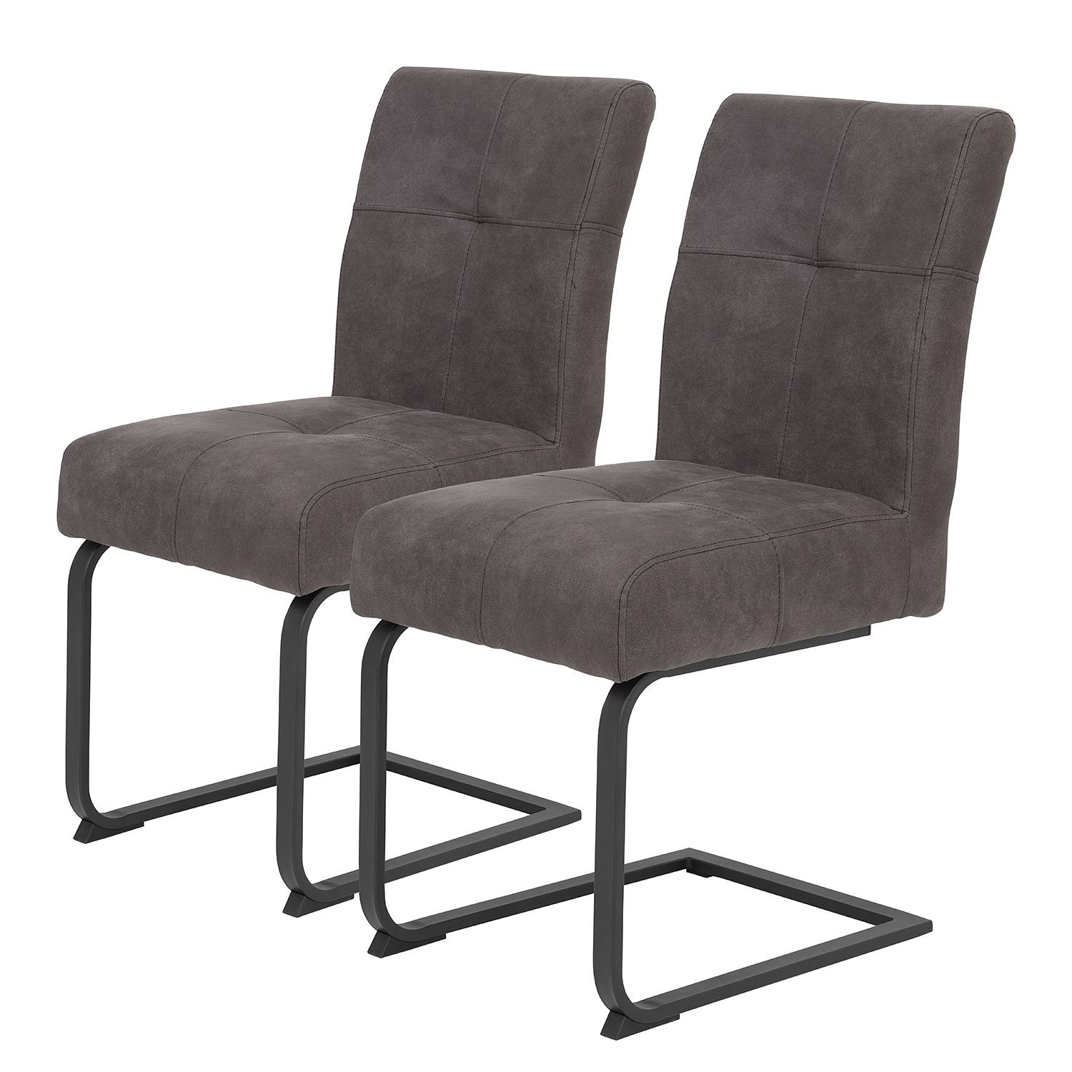 Esszimmerstuhl Onlay 2er Set Microfaser Stahl Anthrazit