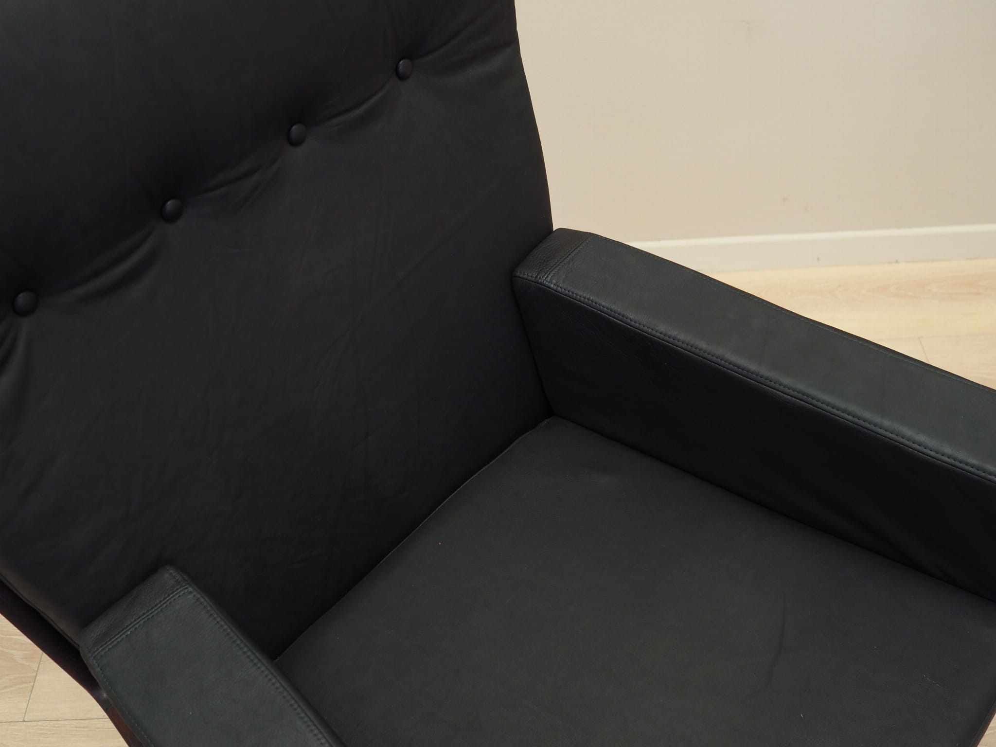 Poltrona da ufficio vintage pelle legno nero anni '70