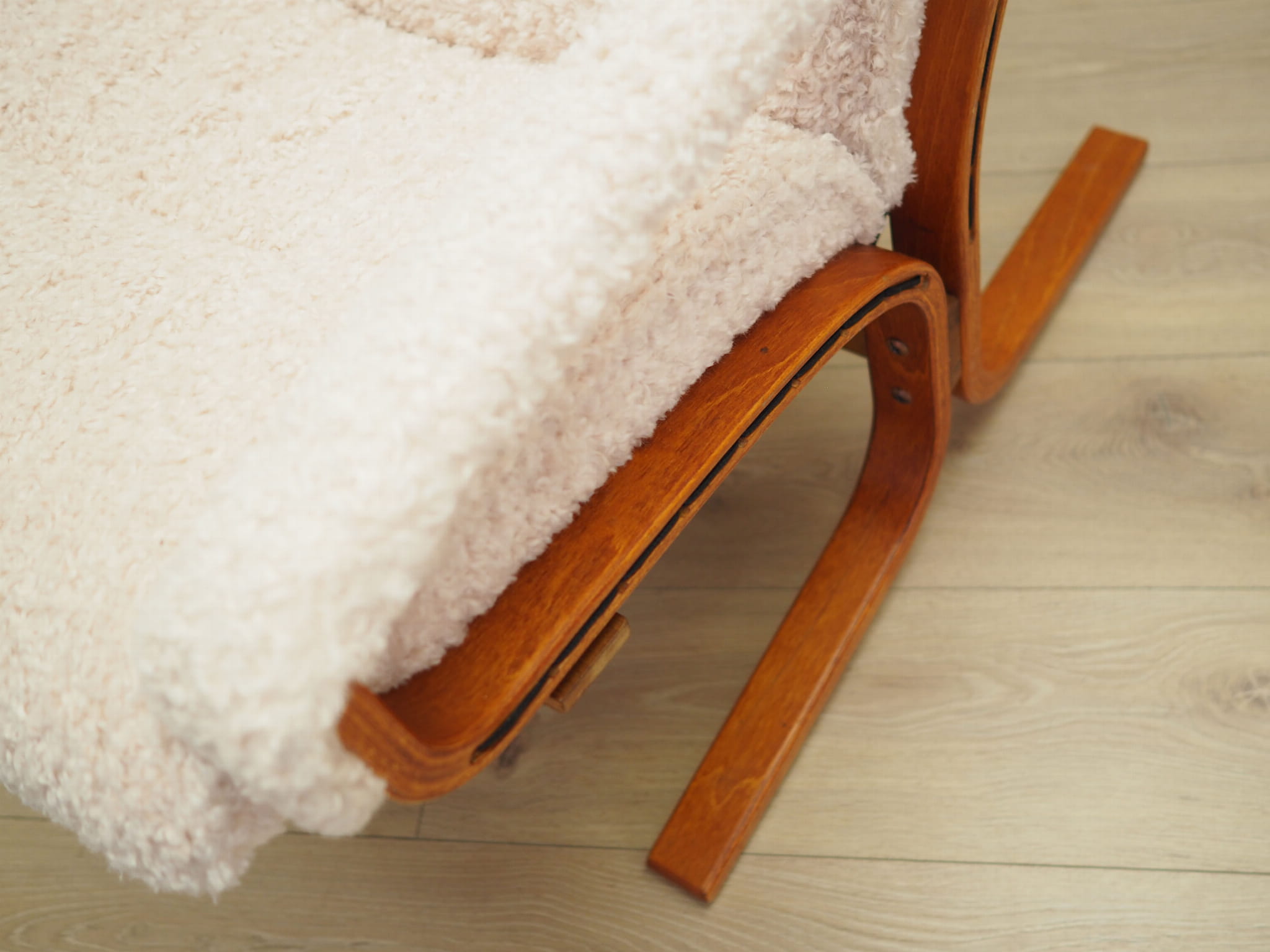 Vintage Sessel Textil Holz Creme 1970er Jahre