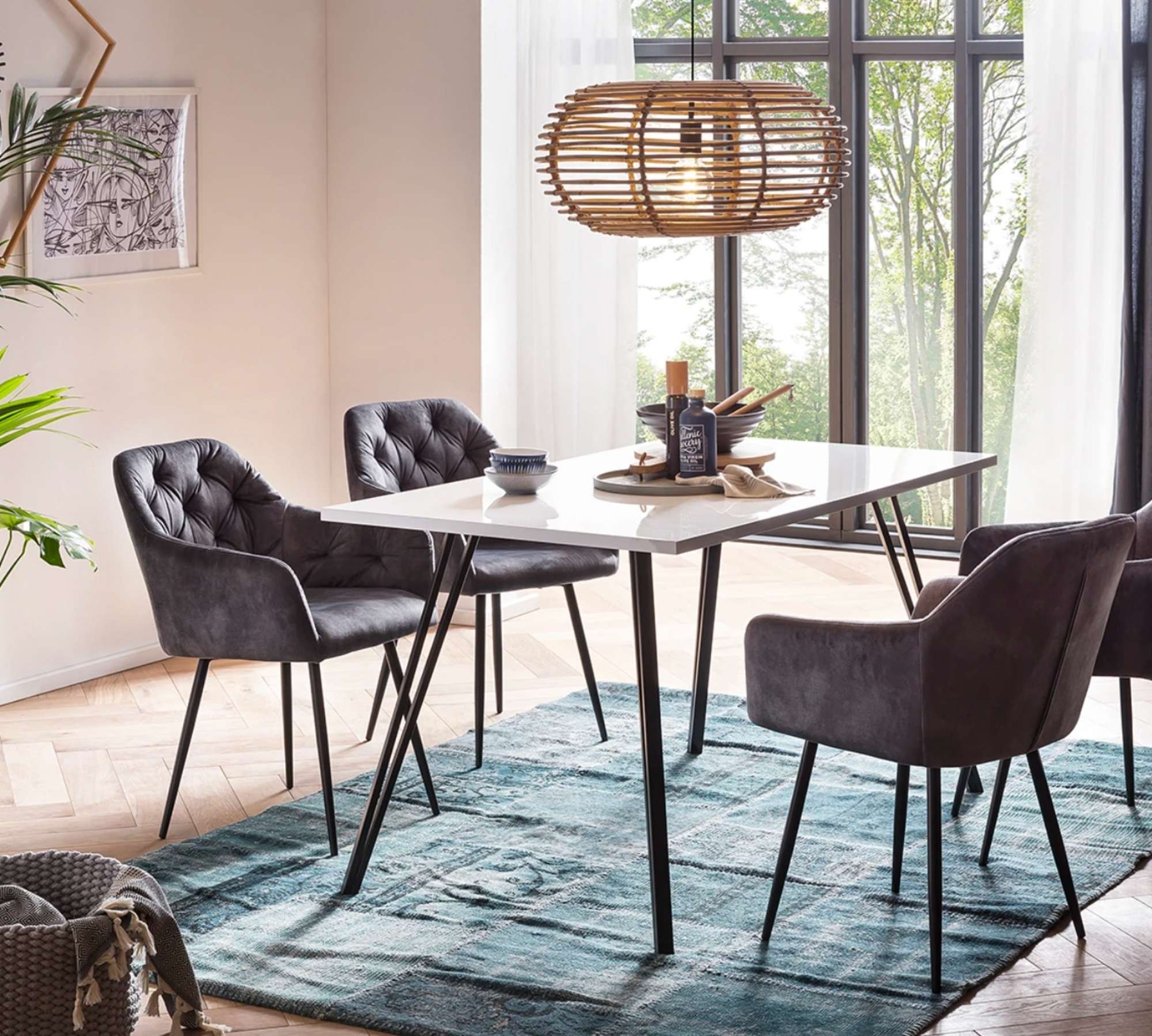 2x Armchair upholstered in tufted velvet, medium grey