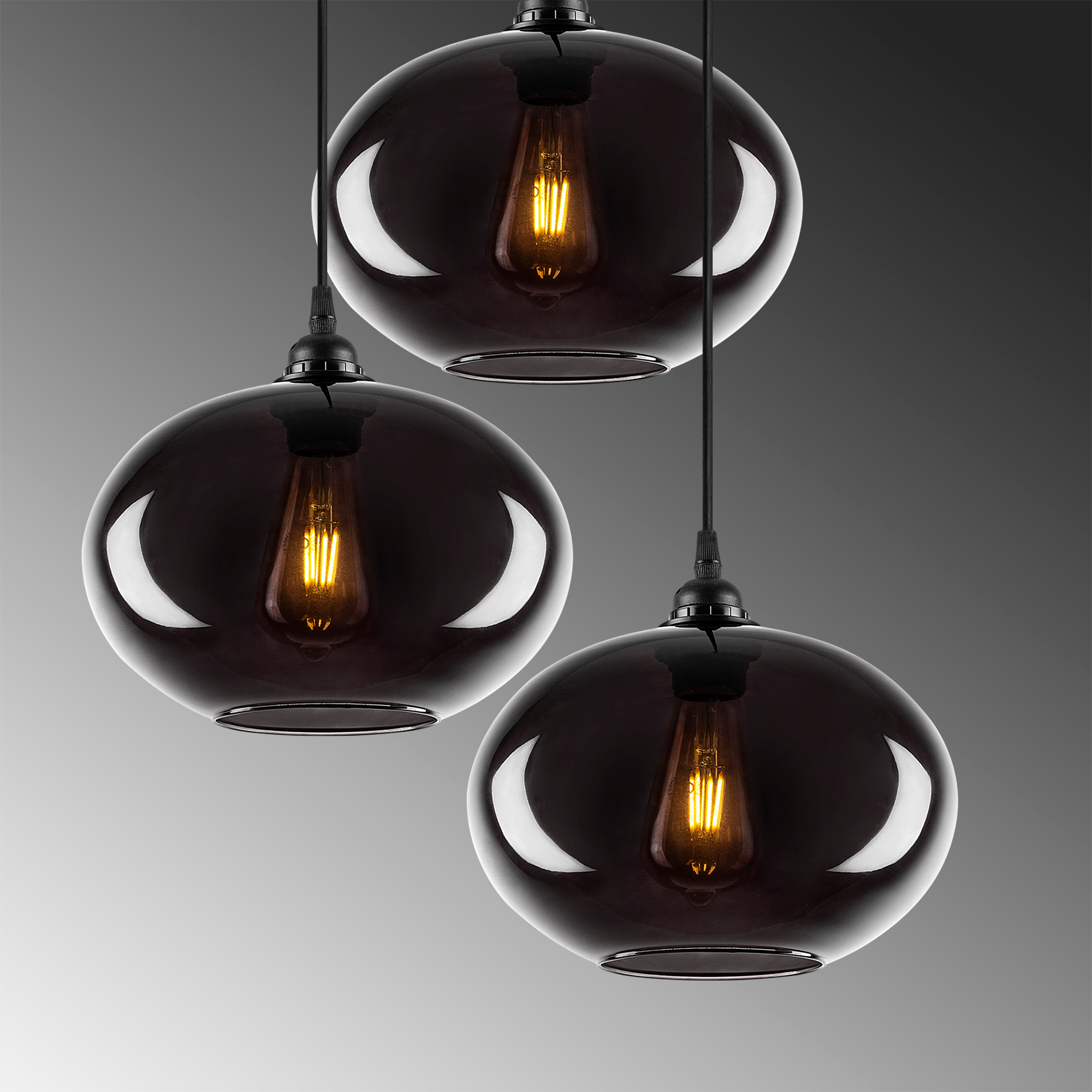 Pendant lamp 3 elements metal smoke-colored