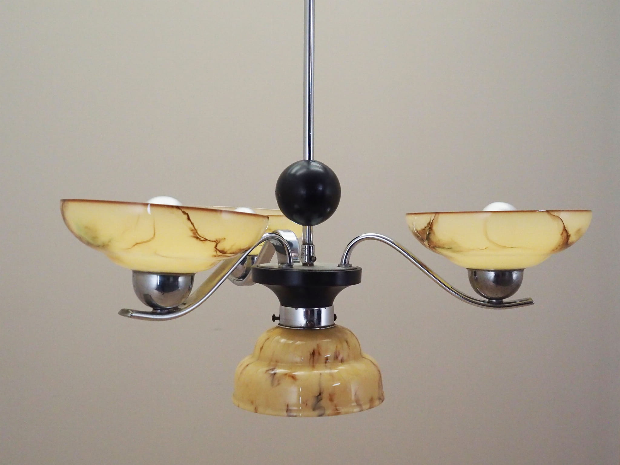 Vintage chandelier glass metal yellow 1970s