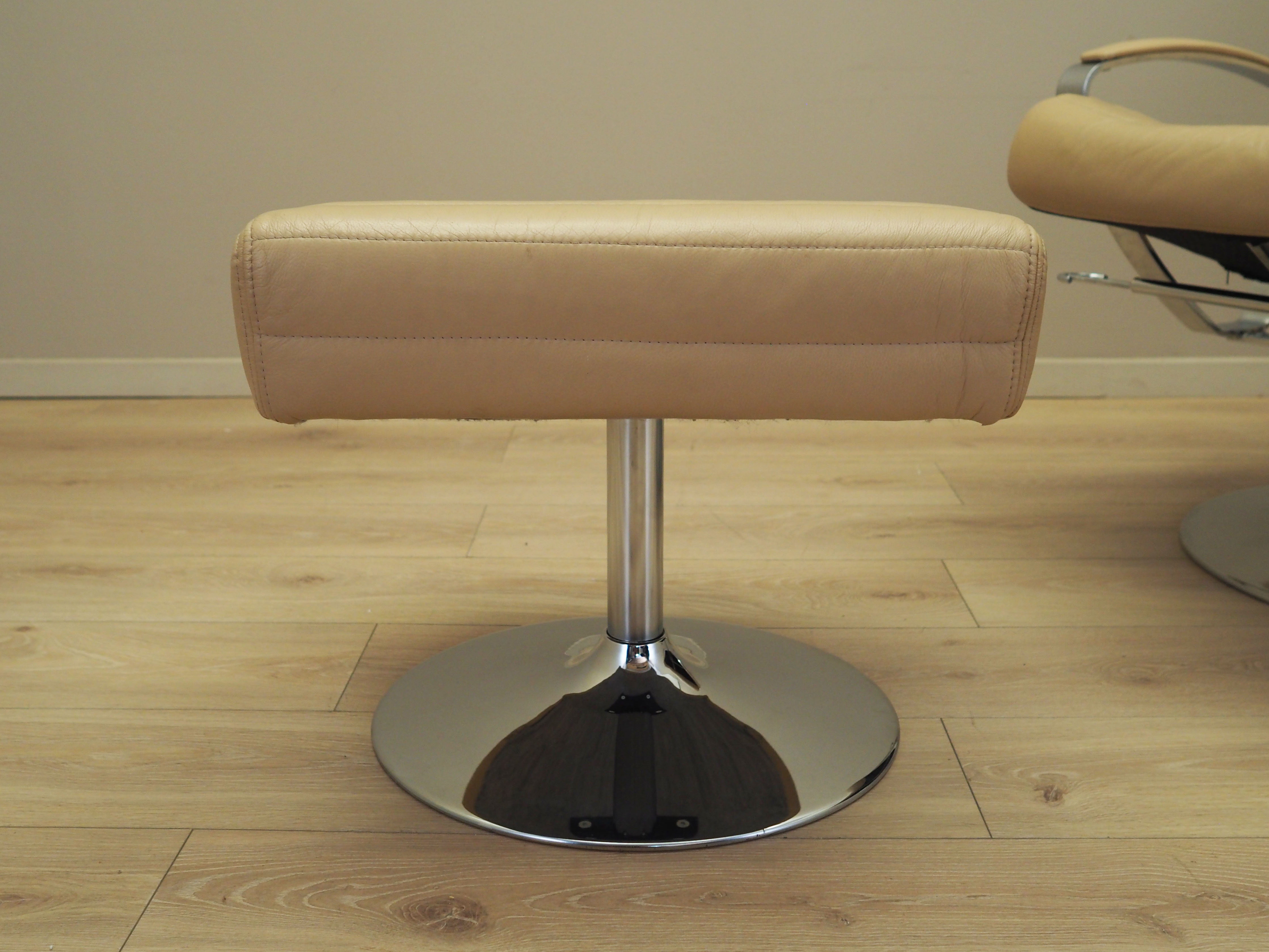 Sessel mit Hocker Leder Hellbraun 1970er Jahre