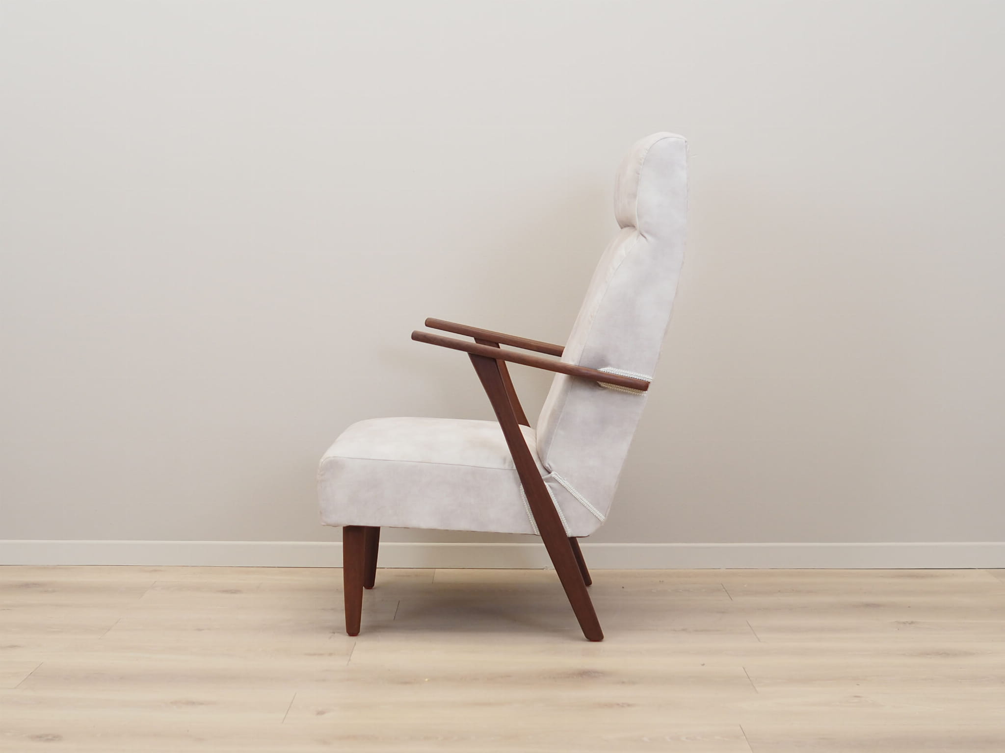 Sedia Vintage Teak Velluto Bianco Anni '70