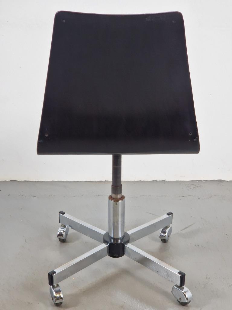 Vintage Bürostuhl Metall Holz Schwarz Braun 1960er Jahre