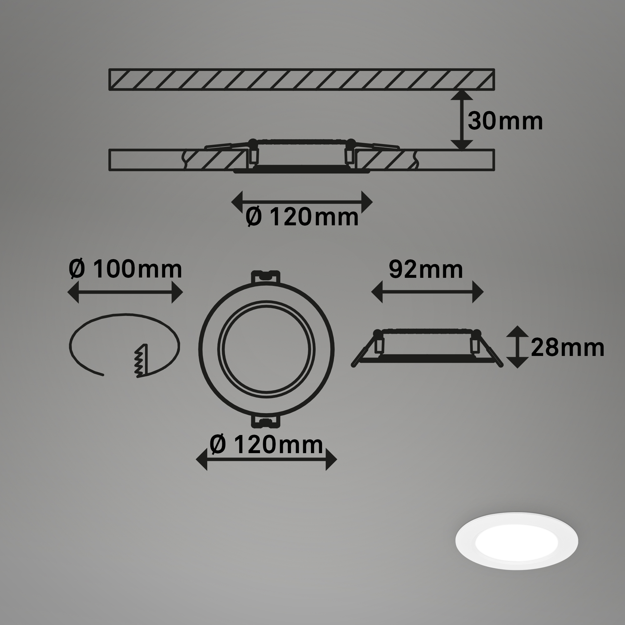 LED recessed light Jeft set of 3 12 cm