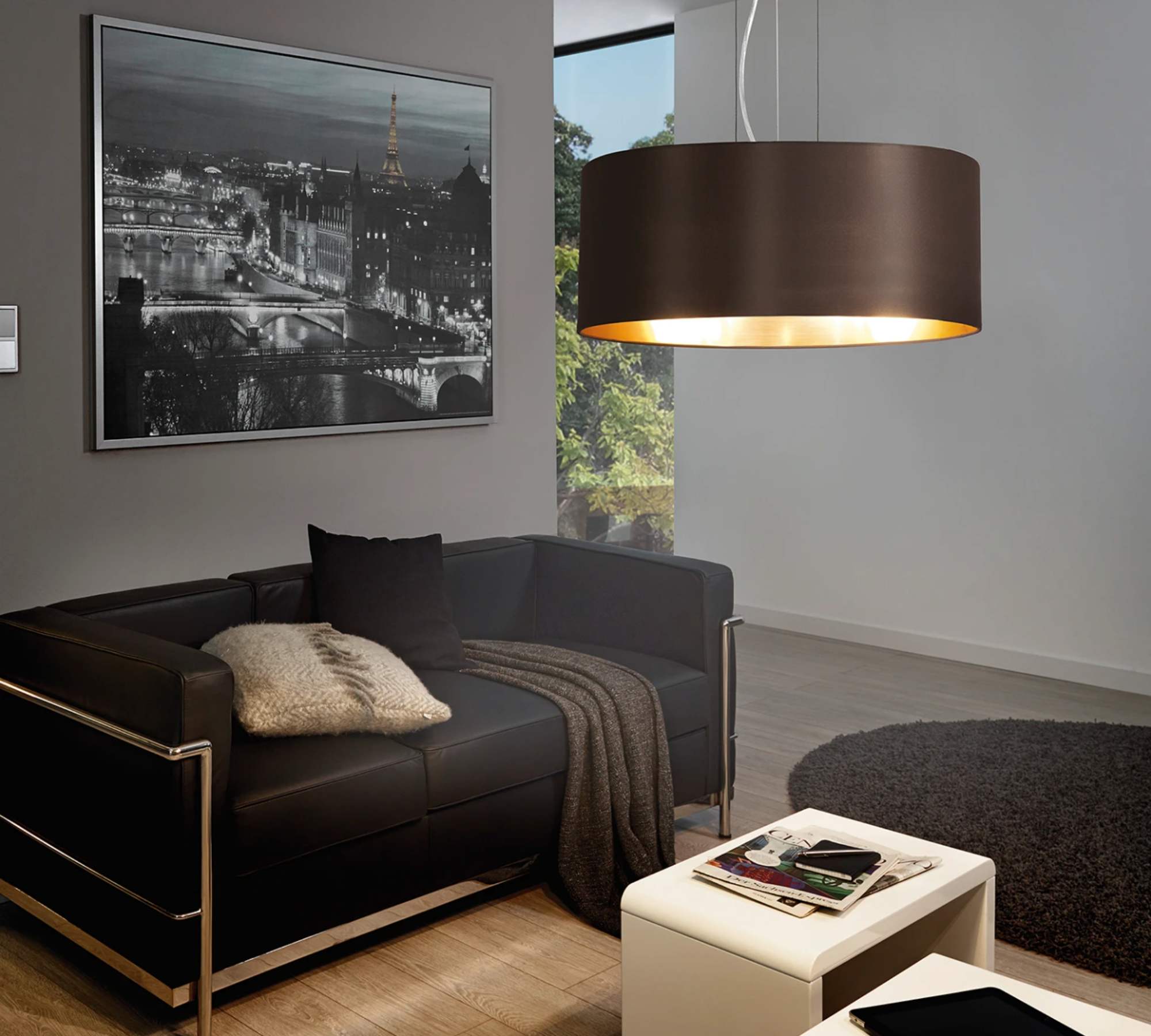 Pendant light Web fabric Brushed steel