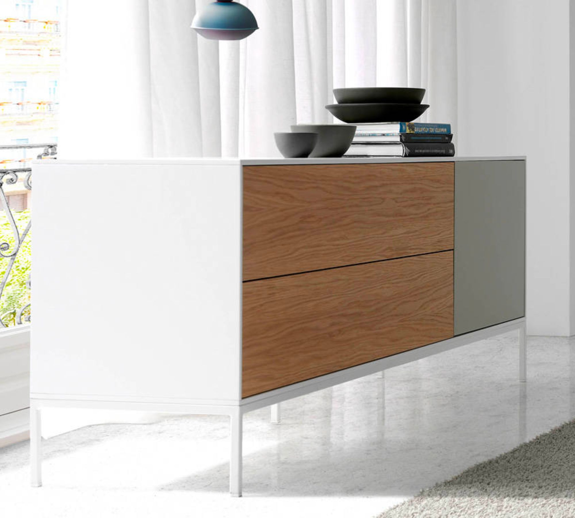 Sideboard Holz Metall Weiß
