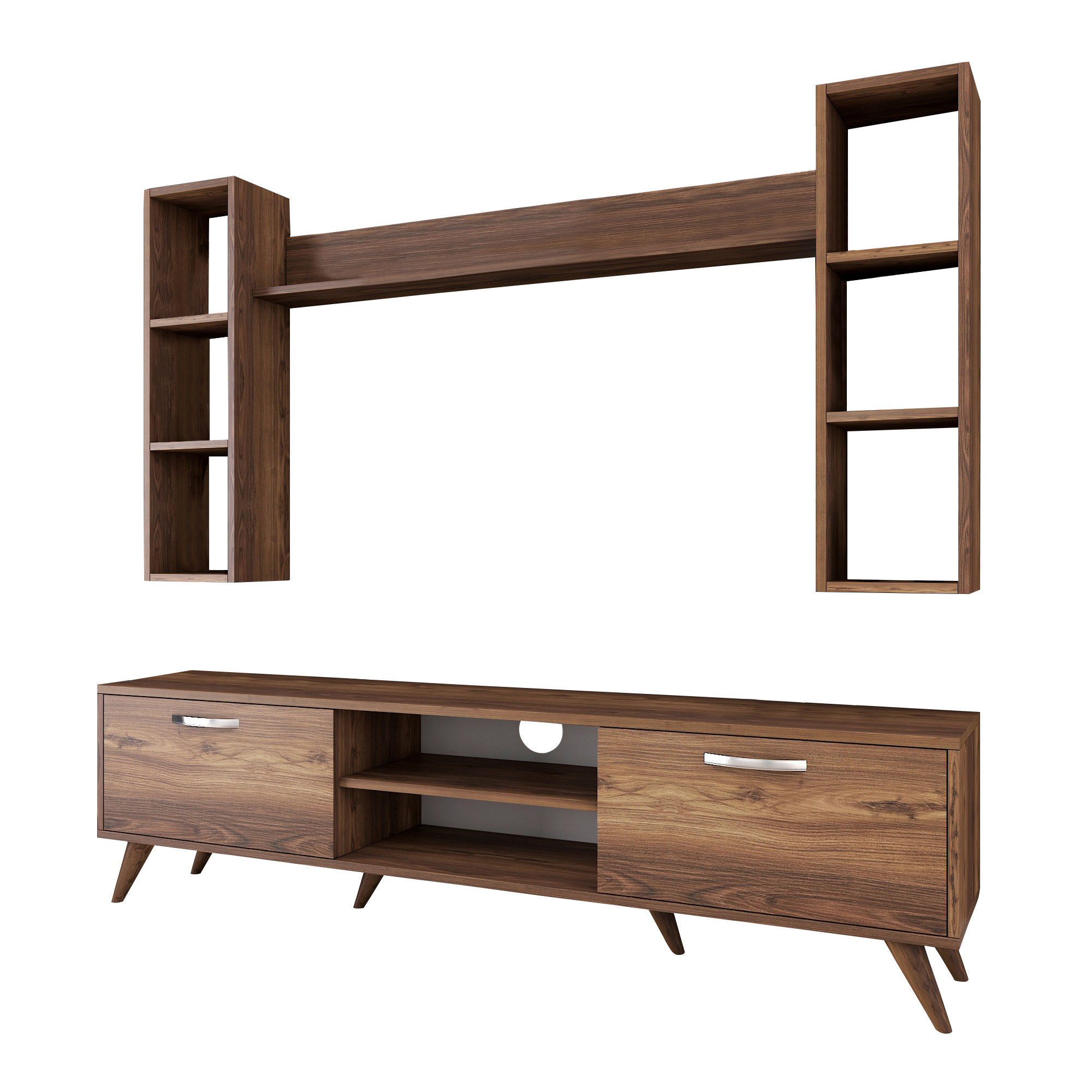 Lowboard with wall shelf walnut brown