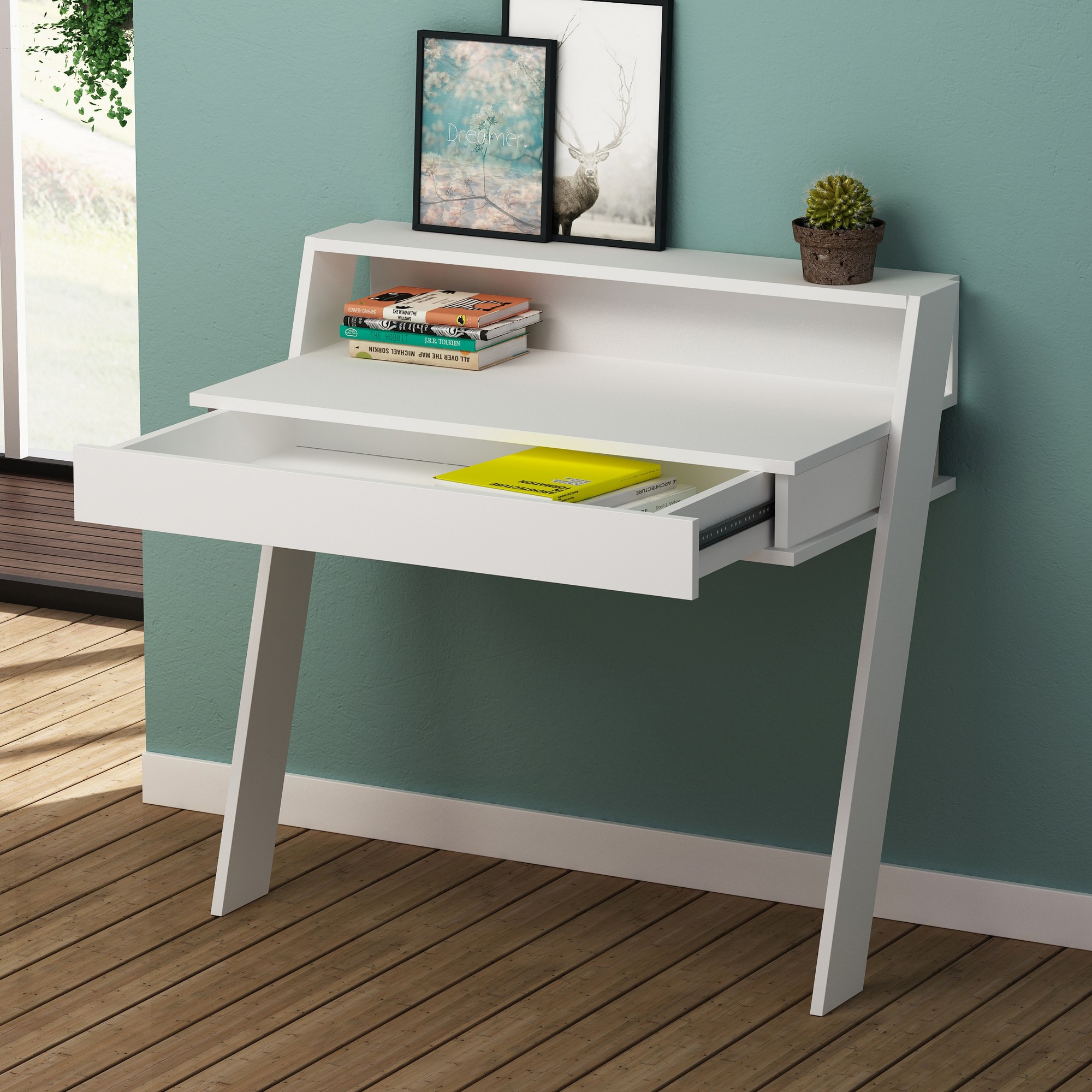 Scrivania Cowork impiallacciatura legno bianco