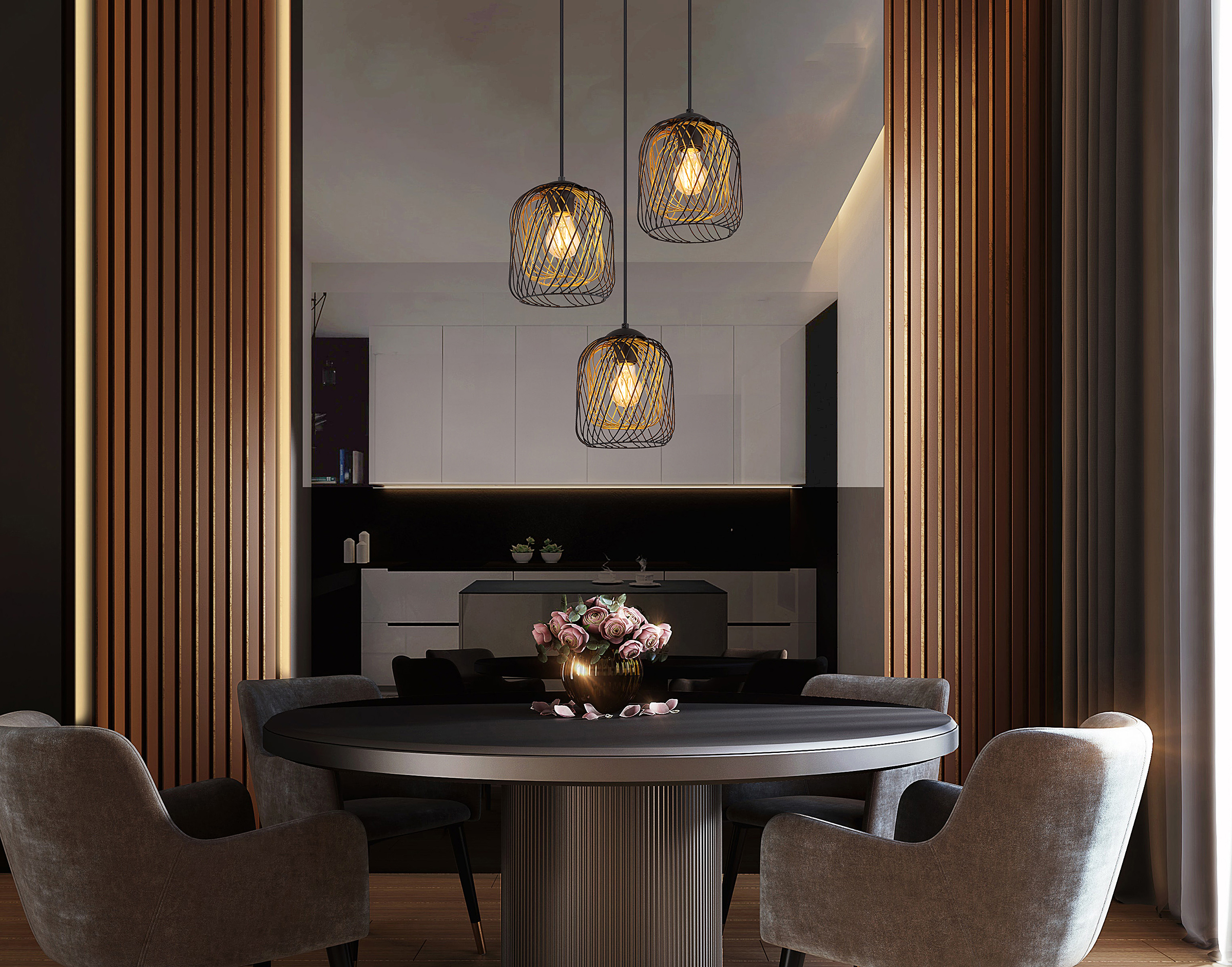 3-Light Dichti Type B Pendant Light Iron Black