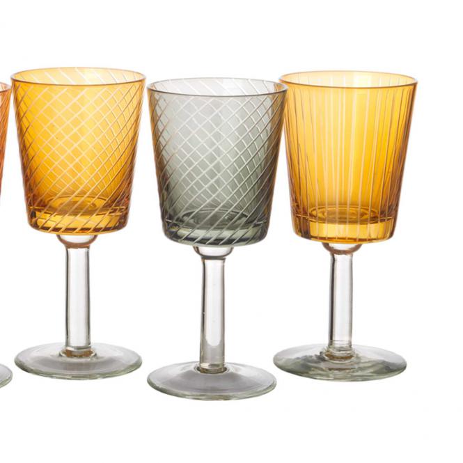 6x Wine glass with cut Multicolored