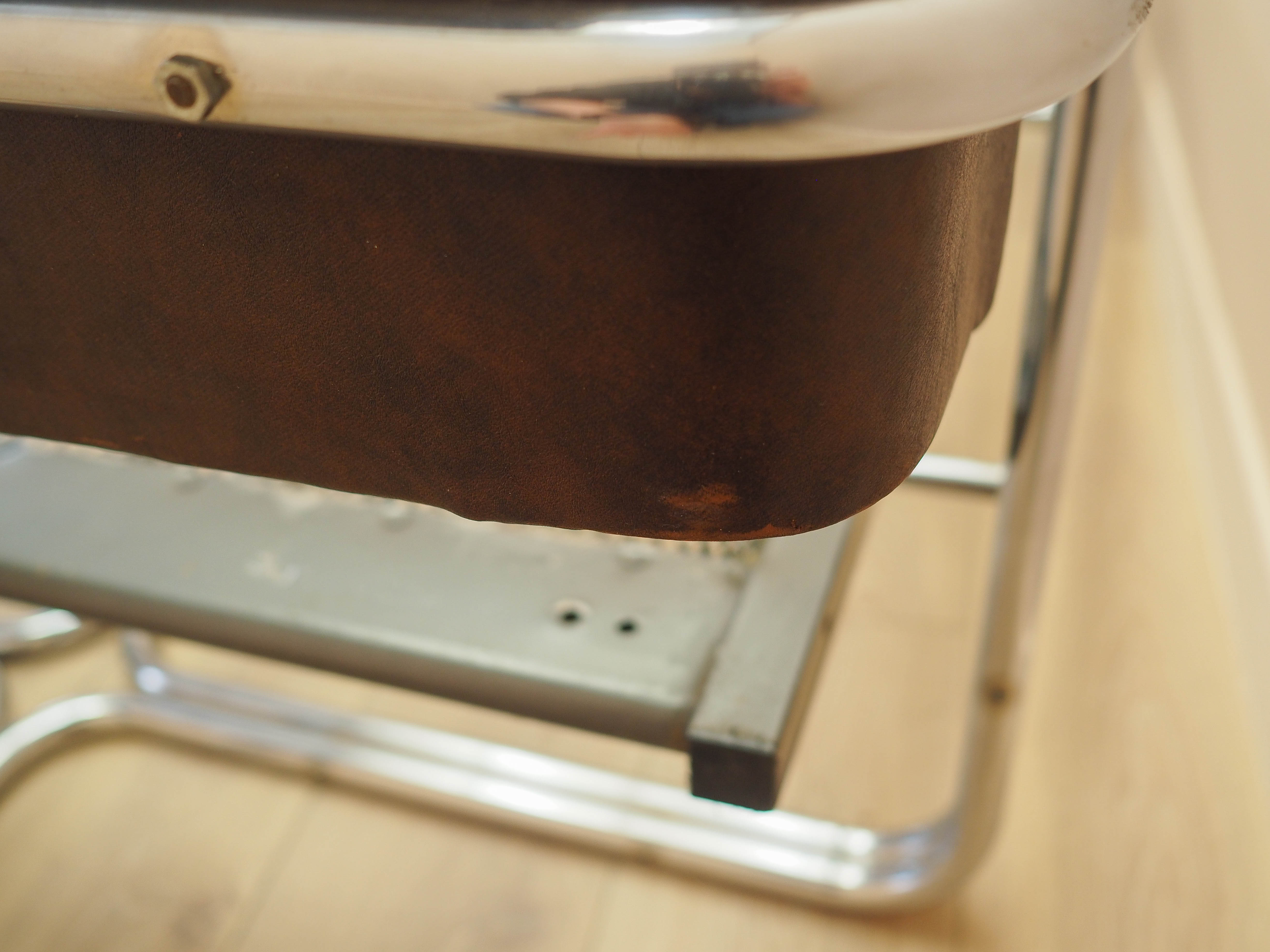 Vintage Bed Metal Frame Natural Leather Brown 1980s