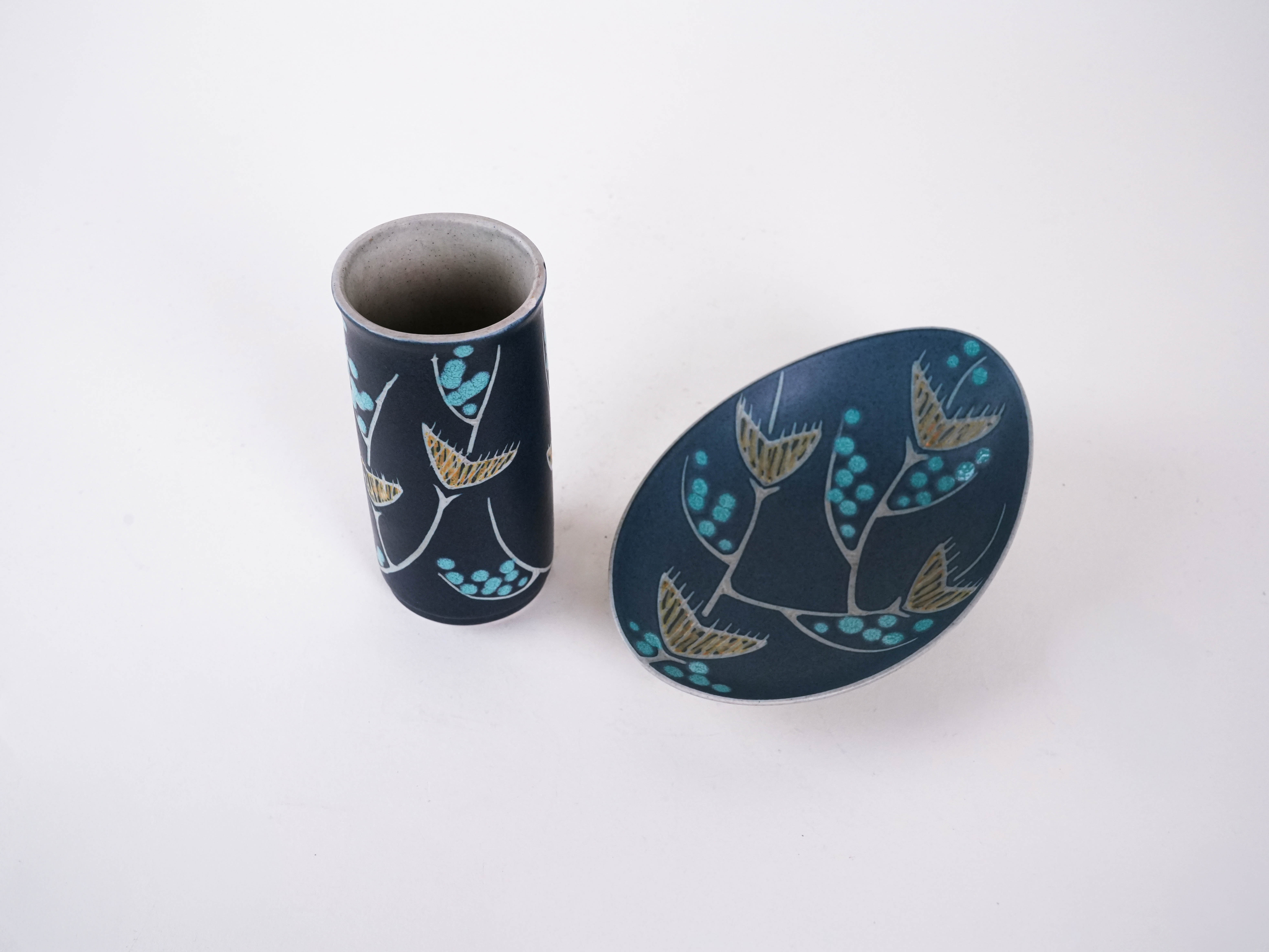 Set aus Keramikvase und Platte 1970er Jahre