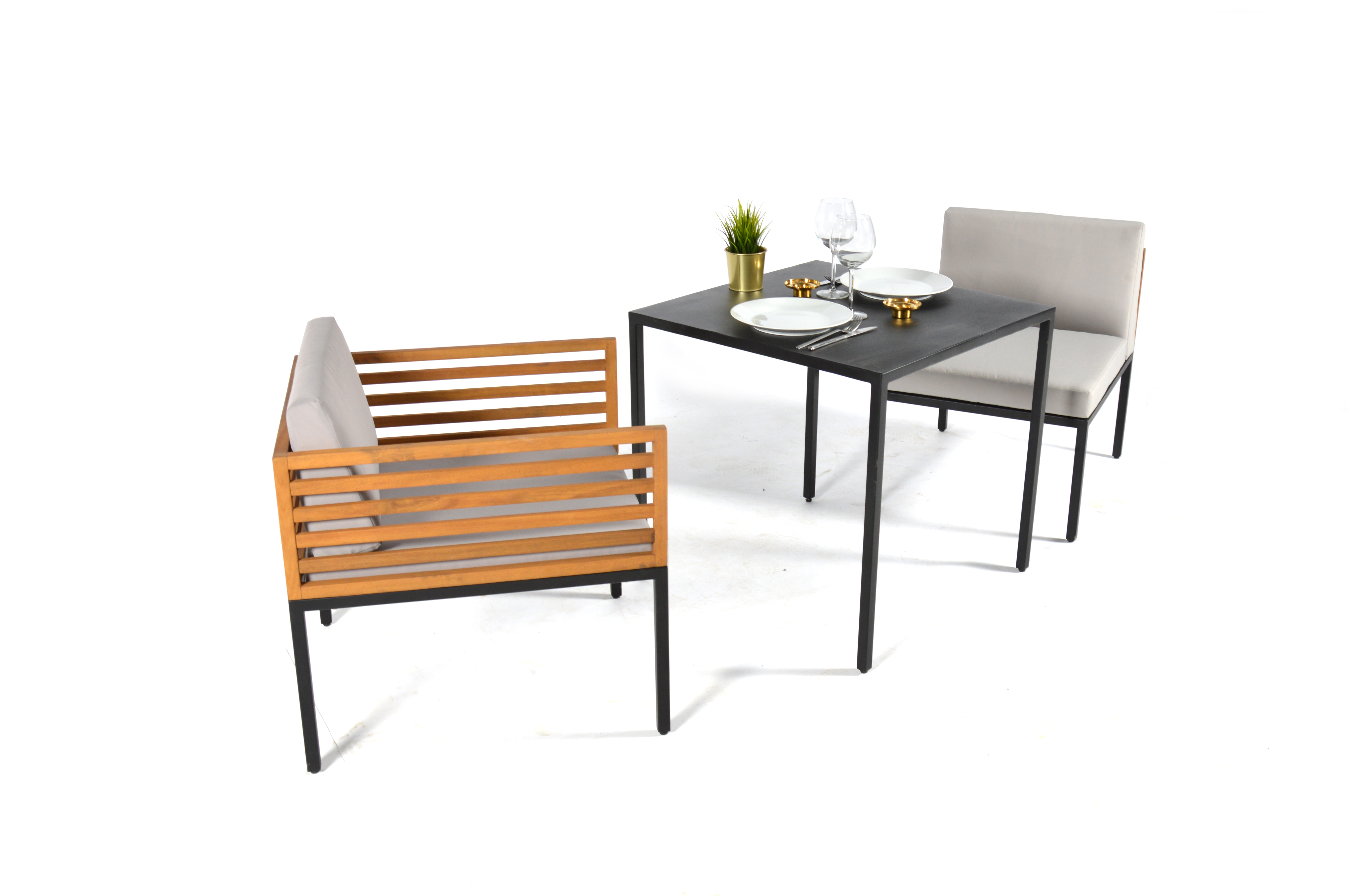 L07 Balkonmöbel-Set Akazienholz Schwarz