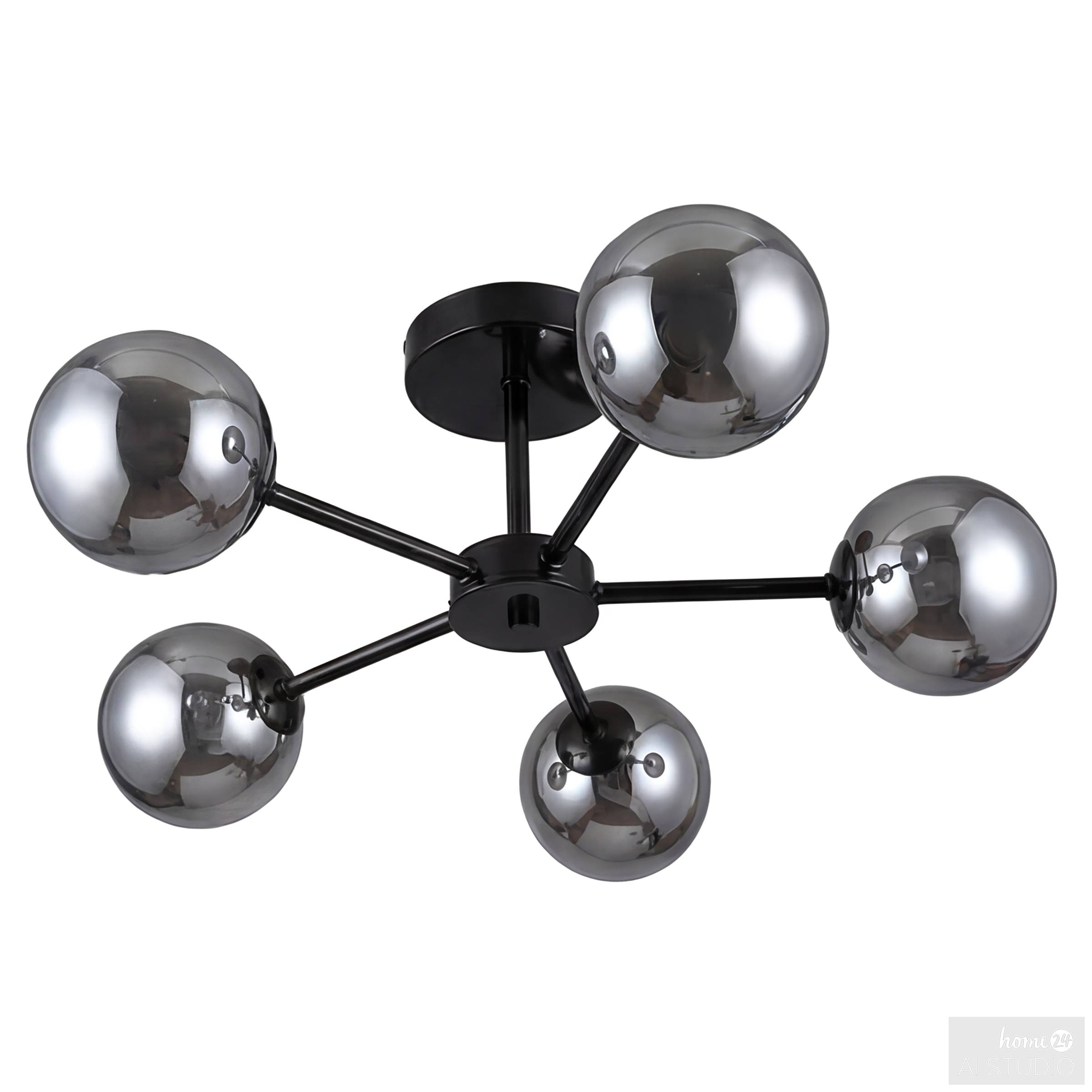 Deckenleuchte Ilumo 5-Flammig Rauchglas Eisen Grau Schwarz