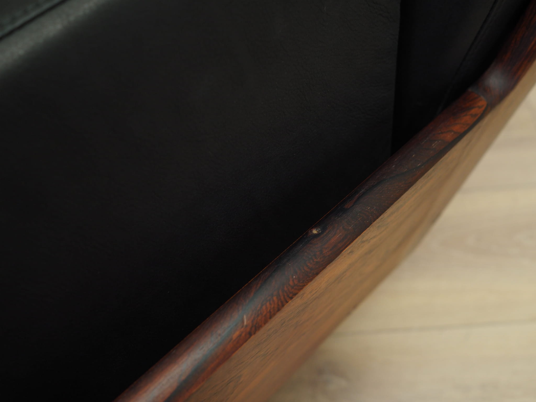 Vintage Bürosessel Leder Holz Schwarz 1970er Jahre