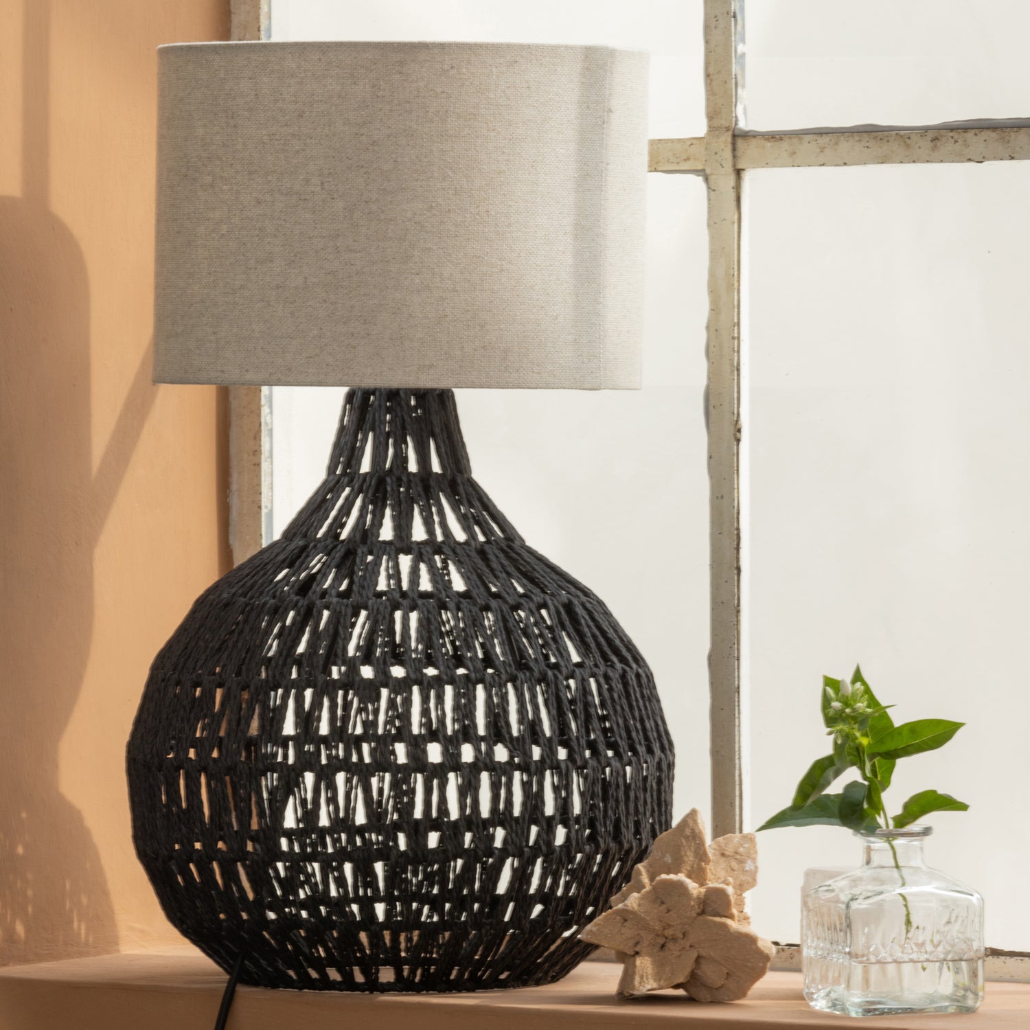 MACY Tischlampenfuß Rattanoptik Schwarz