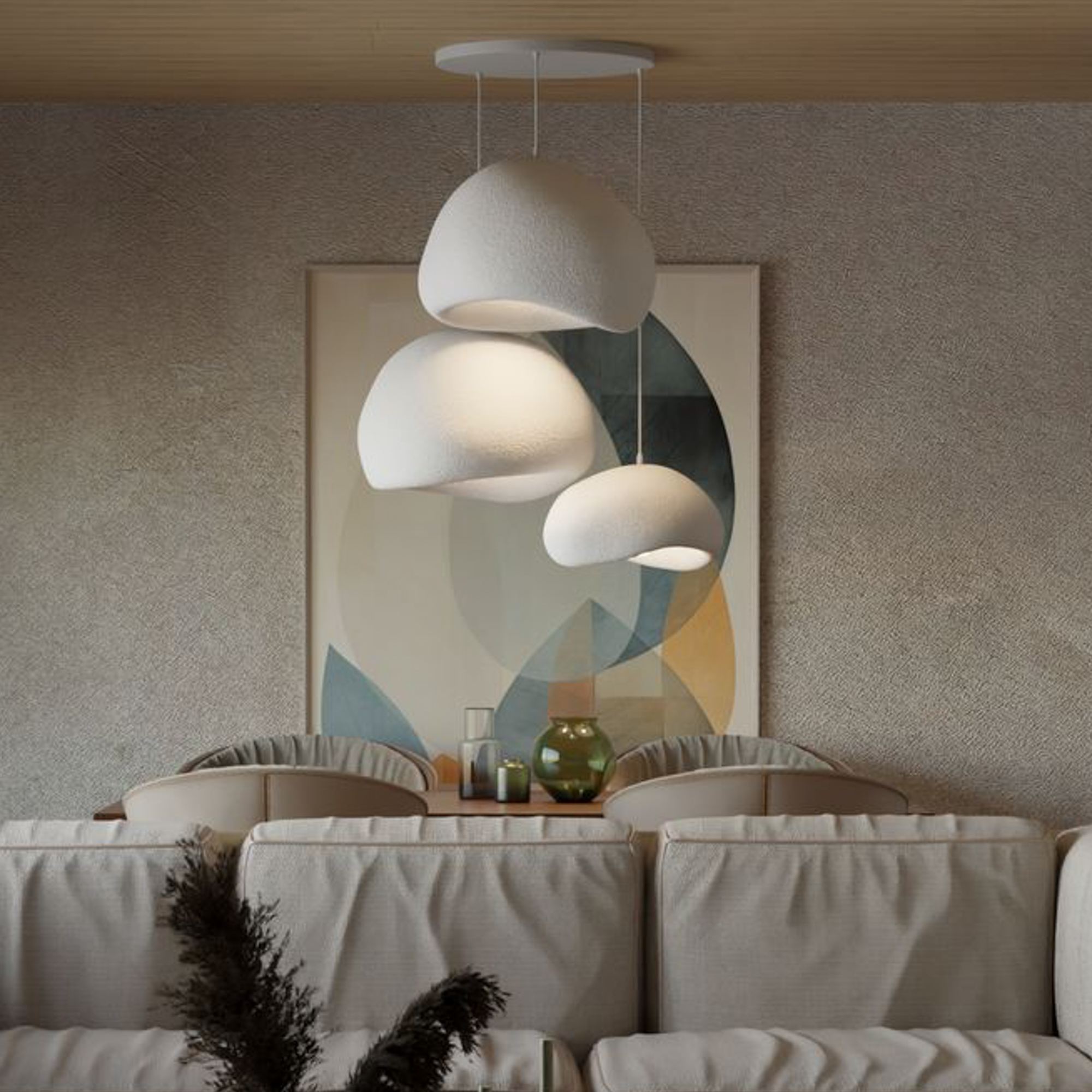 3-Flammig Wabi Sabi Ashveils Pendelleuchte Weiß