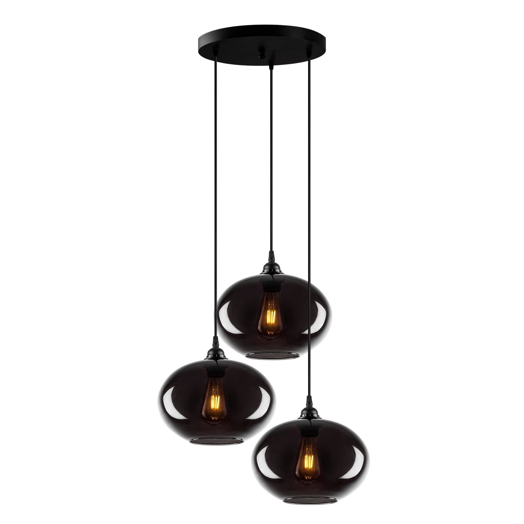 Pendant lamp 3 elements metal smoke-colored