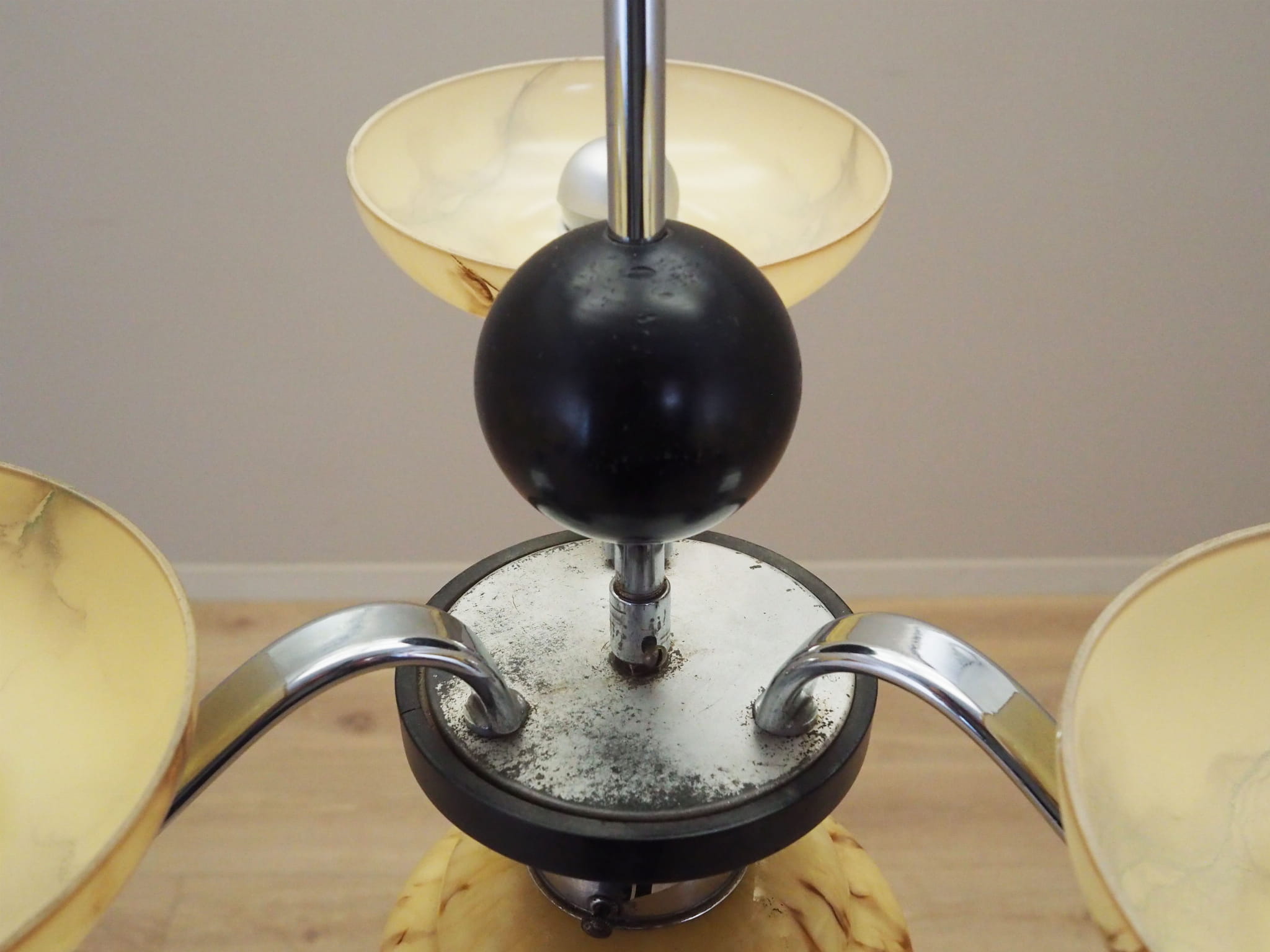 Vintage chandelier glass metal yellow 1970s