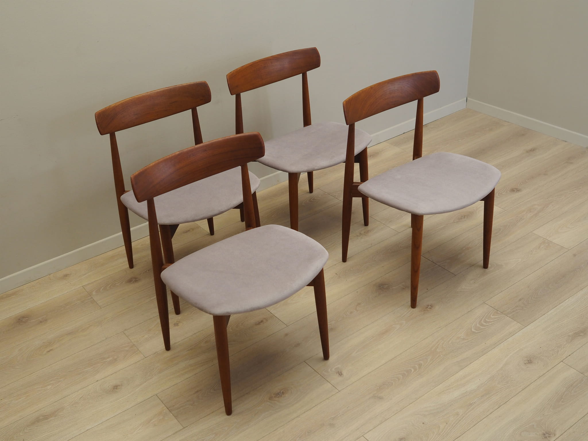 4x Vintage Stuhl Teakholz Textil Braun 1960er Jahre