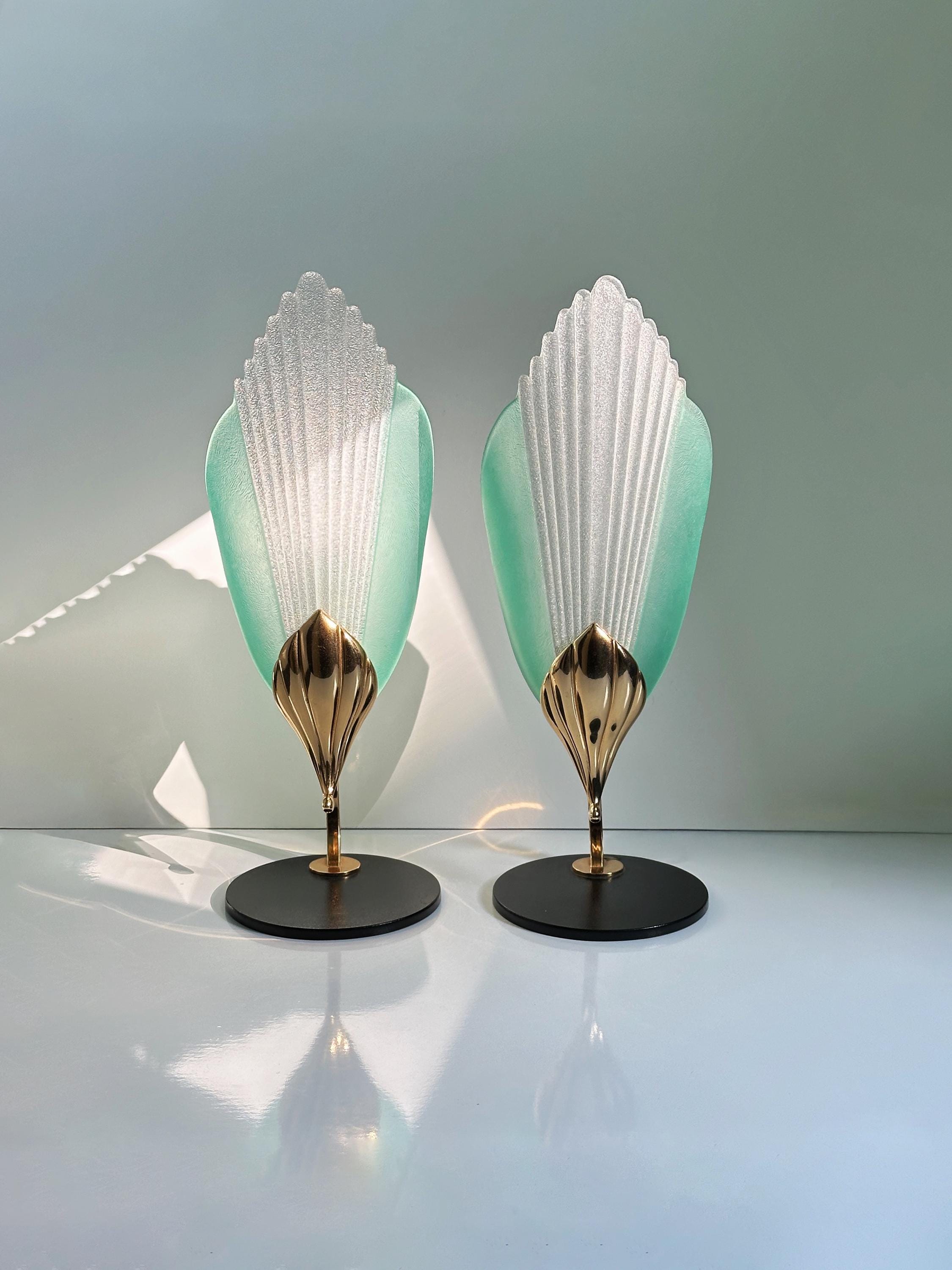 2x Vintage table lamp glass brass 1980s