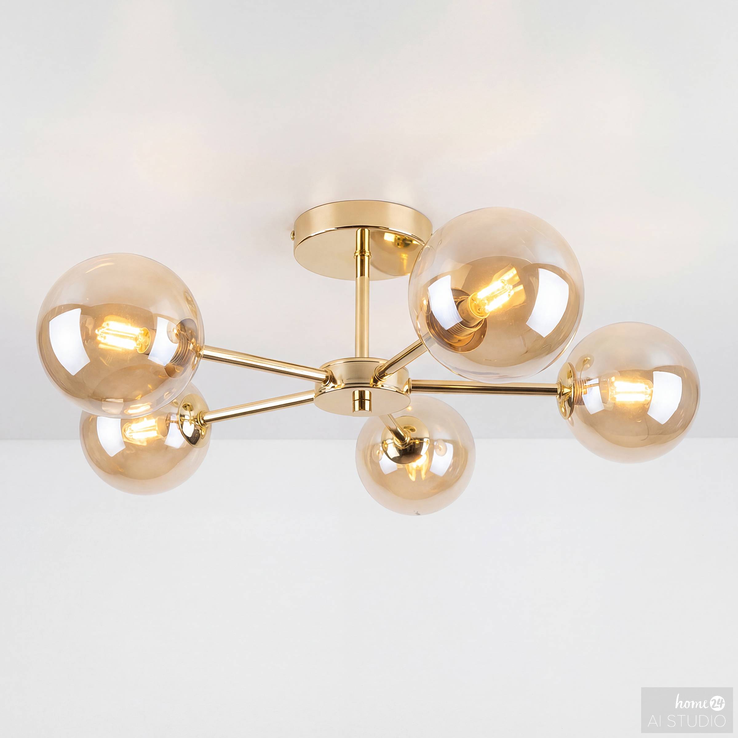 Ilumo ceiling light 5-bulb colored glass / iron beige