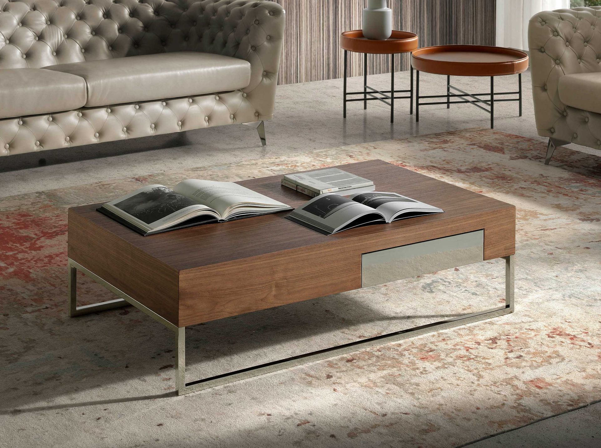 Coffee table walnut steel