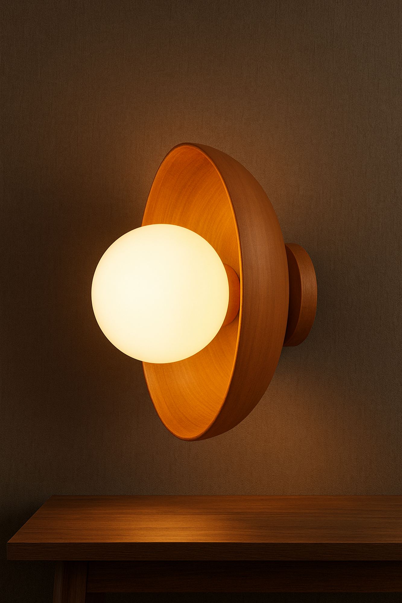 Hand Wall Lamp S Oak Wood Brown